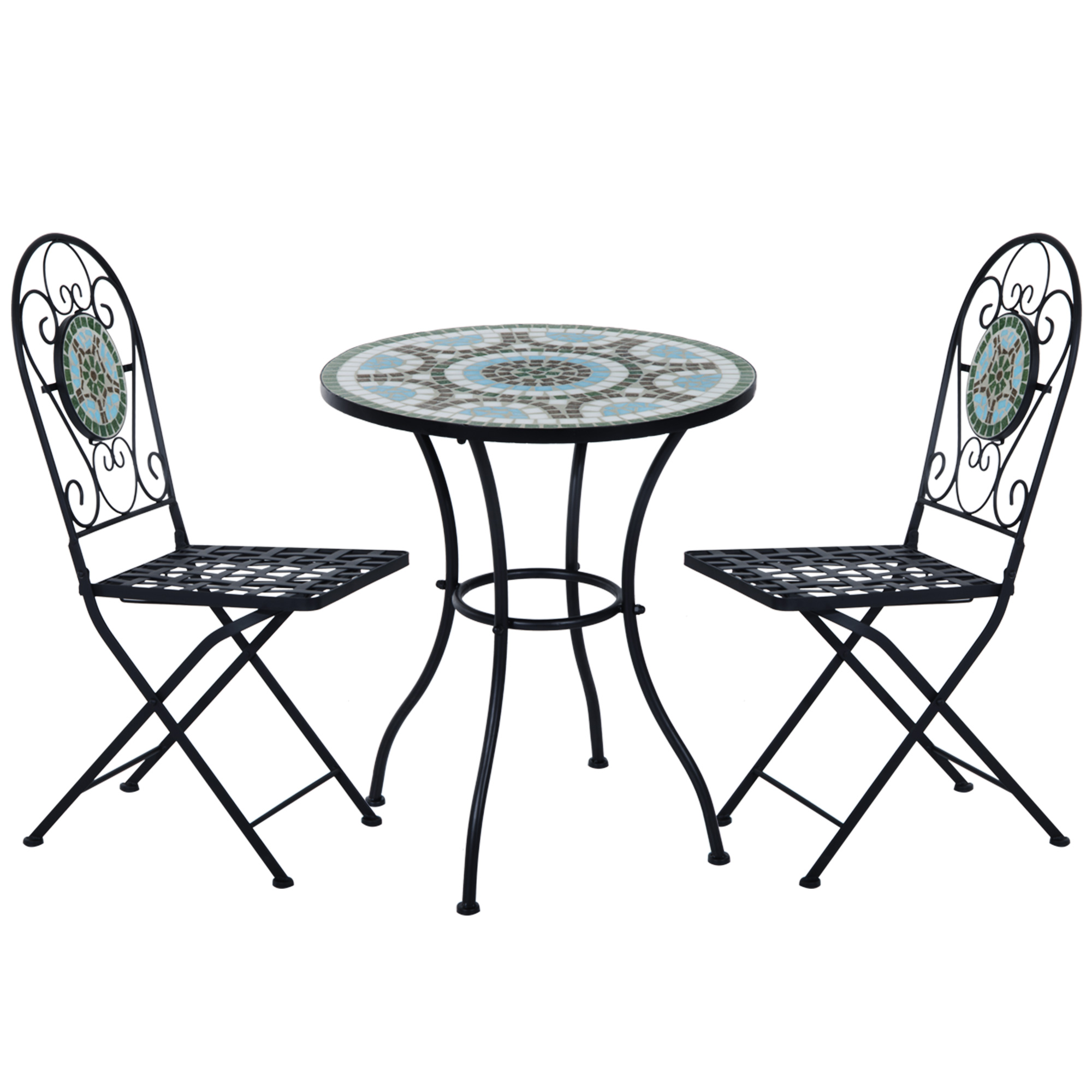 Outsunny 3pc Bistro Set Metal Dining Set Mosaic Garden Table 2 Seater