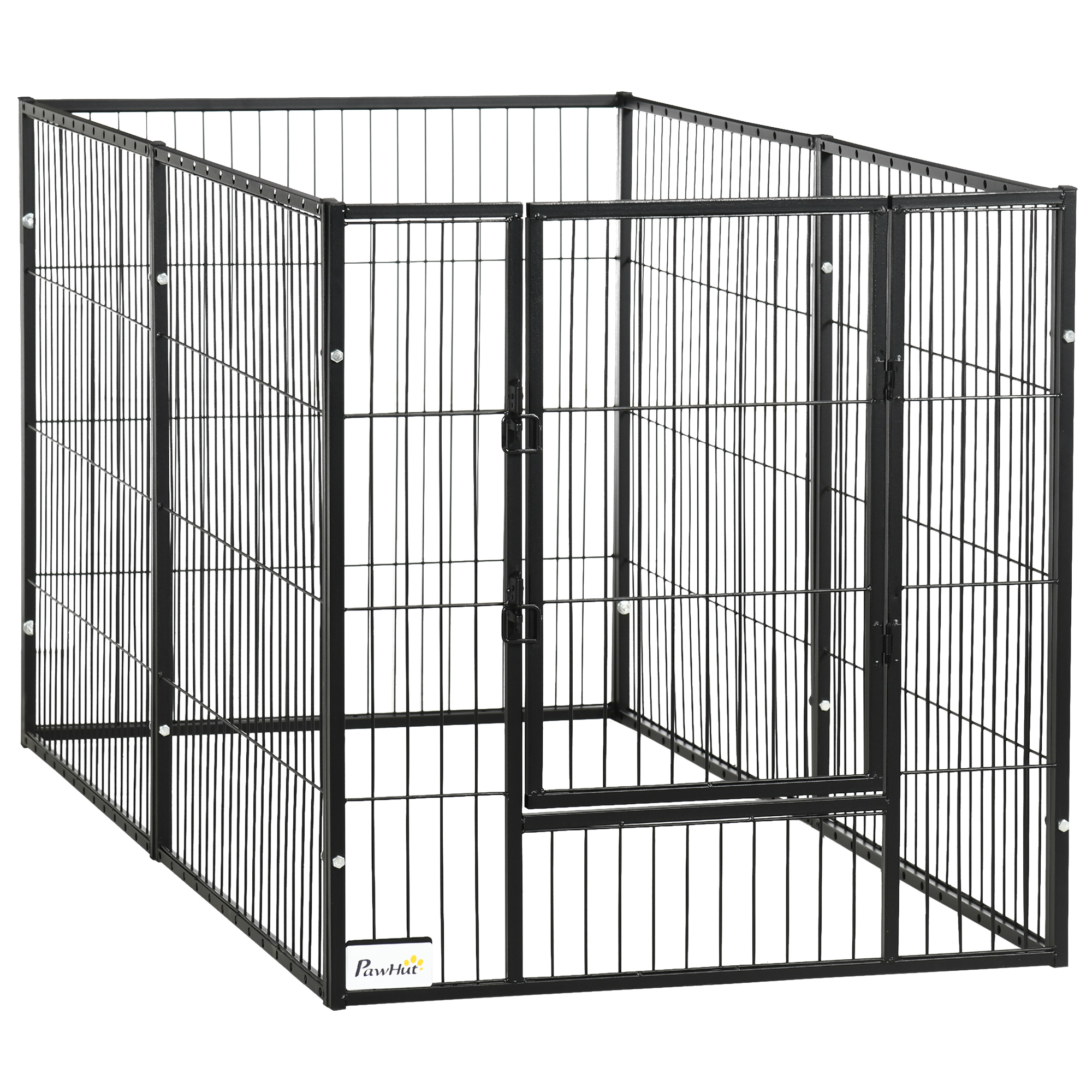PawHut Parque para Cães de 6 Painéis com Largura Ajustável e Estrutura de Aço 82,5-150x79x81 cm Preto   Aosom Portugal