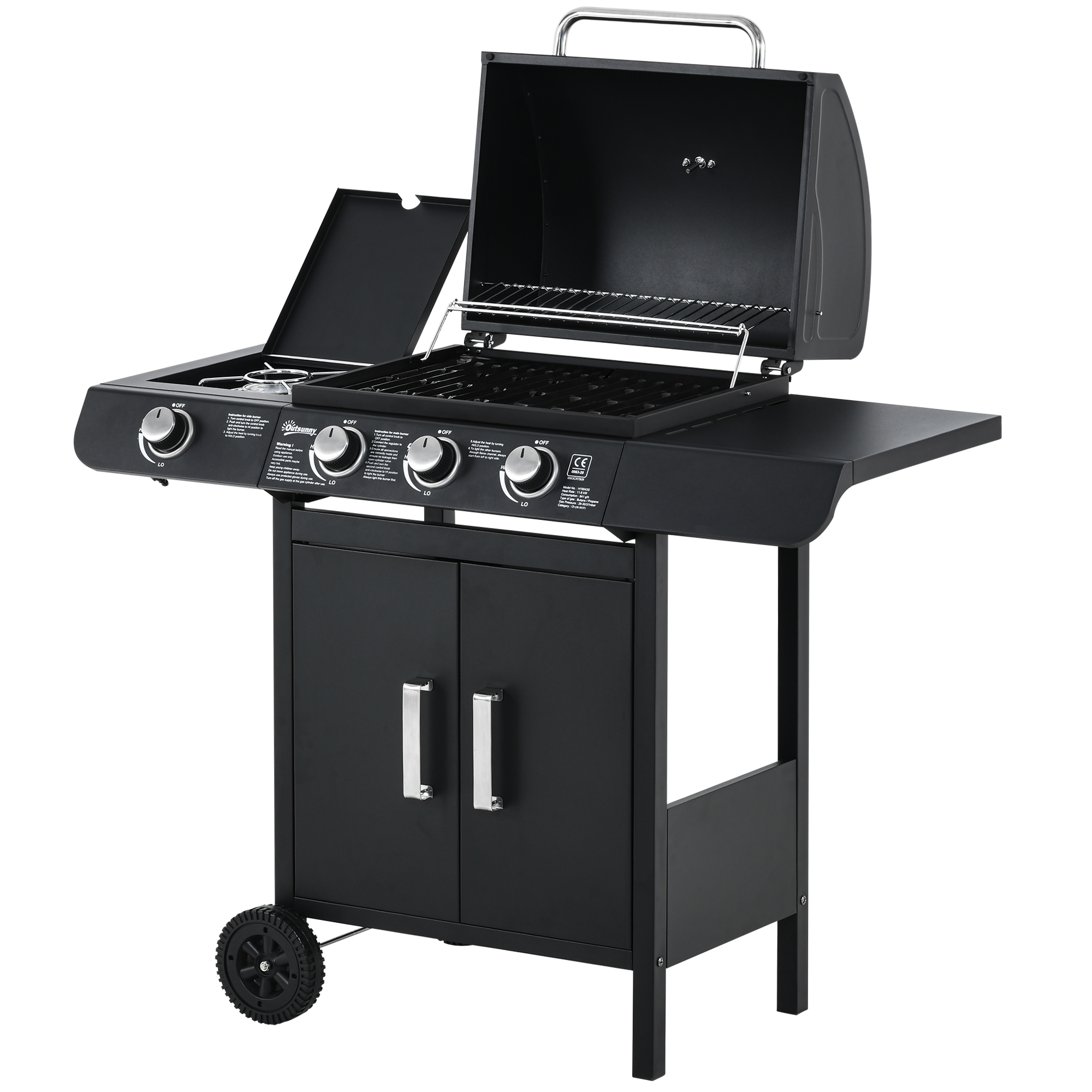 Outsunny Deluxe Gas BBQ Gas Grill Barbecue with Side Burner and Warming  Rack