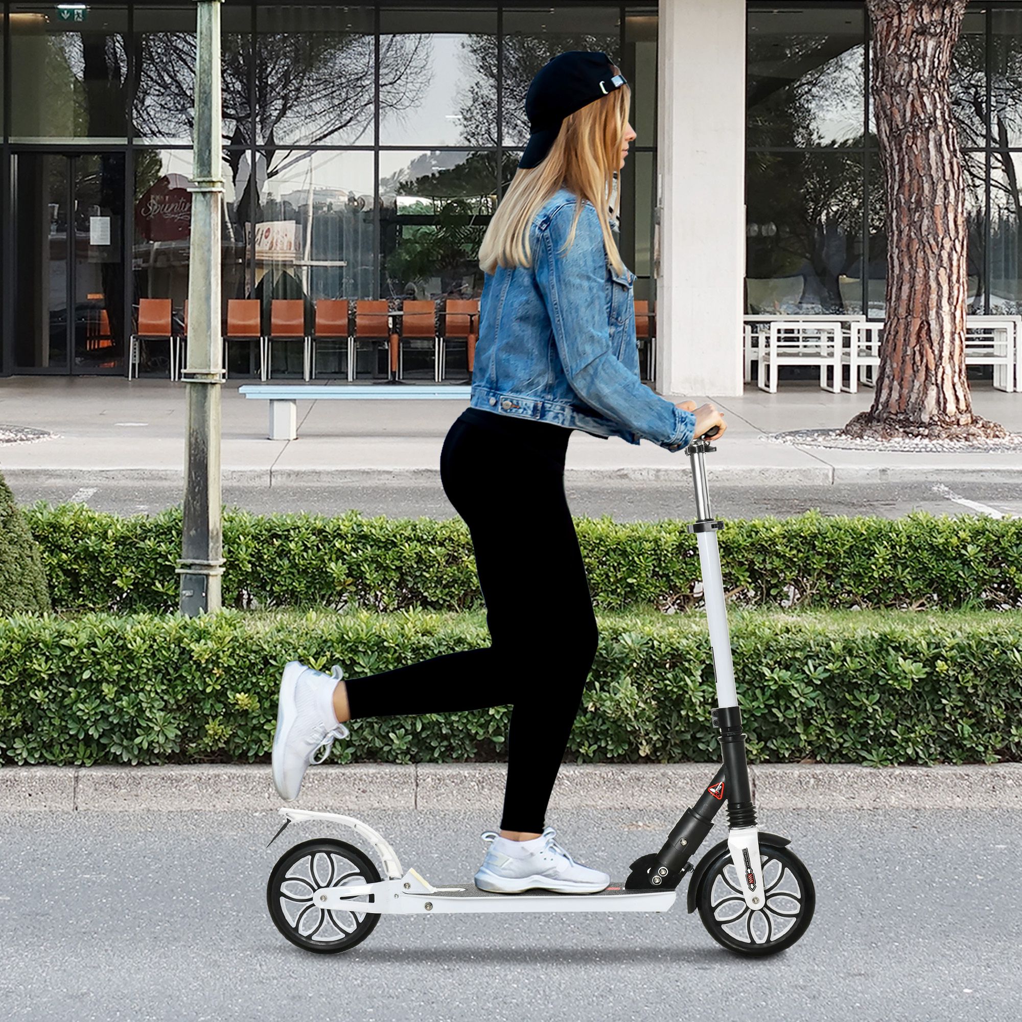 HOMCOM Folding Kick Scooter, Hight-Adjustable Urban Scooter w/ Rear Brake, Double Shock Absorption System, Warning Bell For 14+ Teens Adult, White