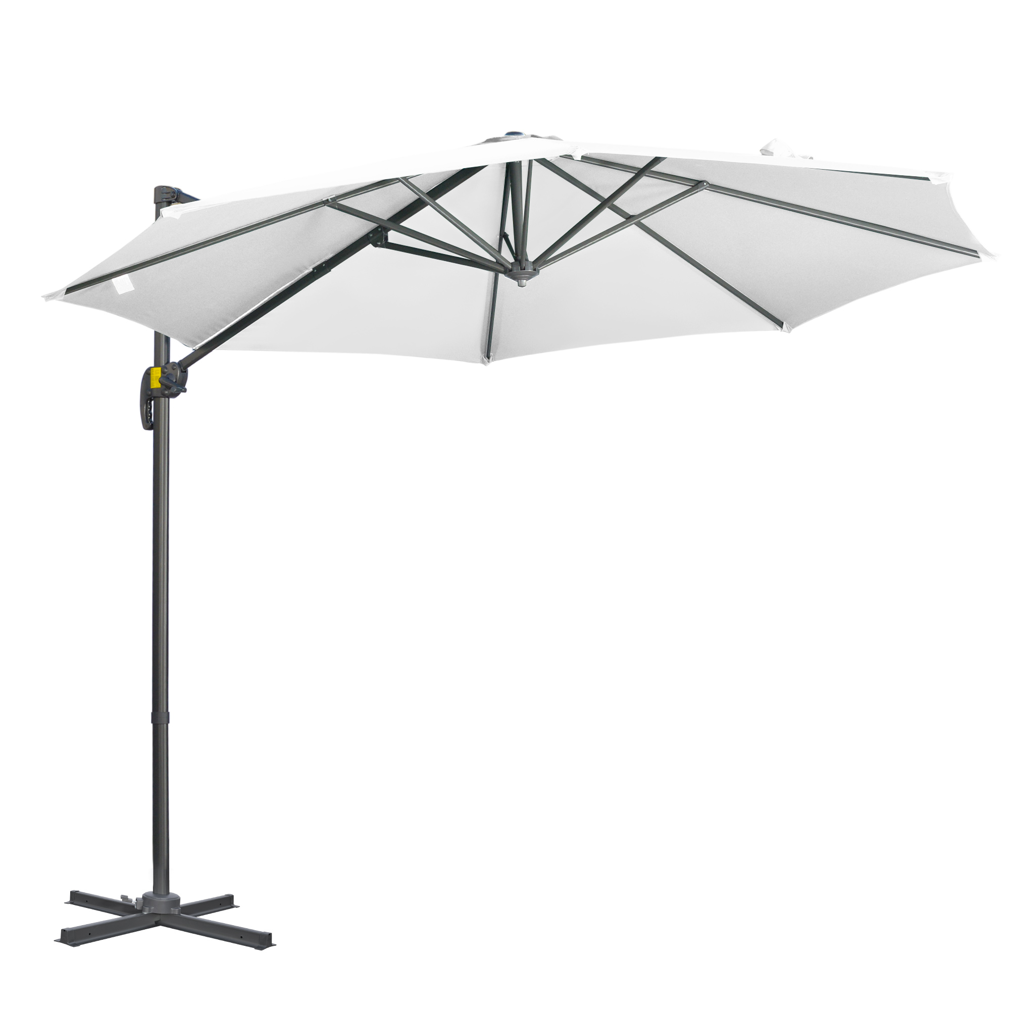 Parasol Déporté XXL Inclinable Outsunny - 4,45 X 2,7 M, Toile Polyester 180 G/m², Pied En Croix Inclus - Beige