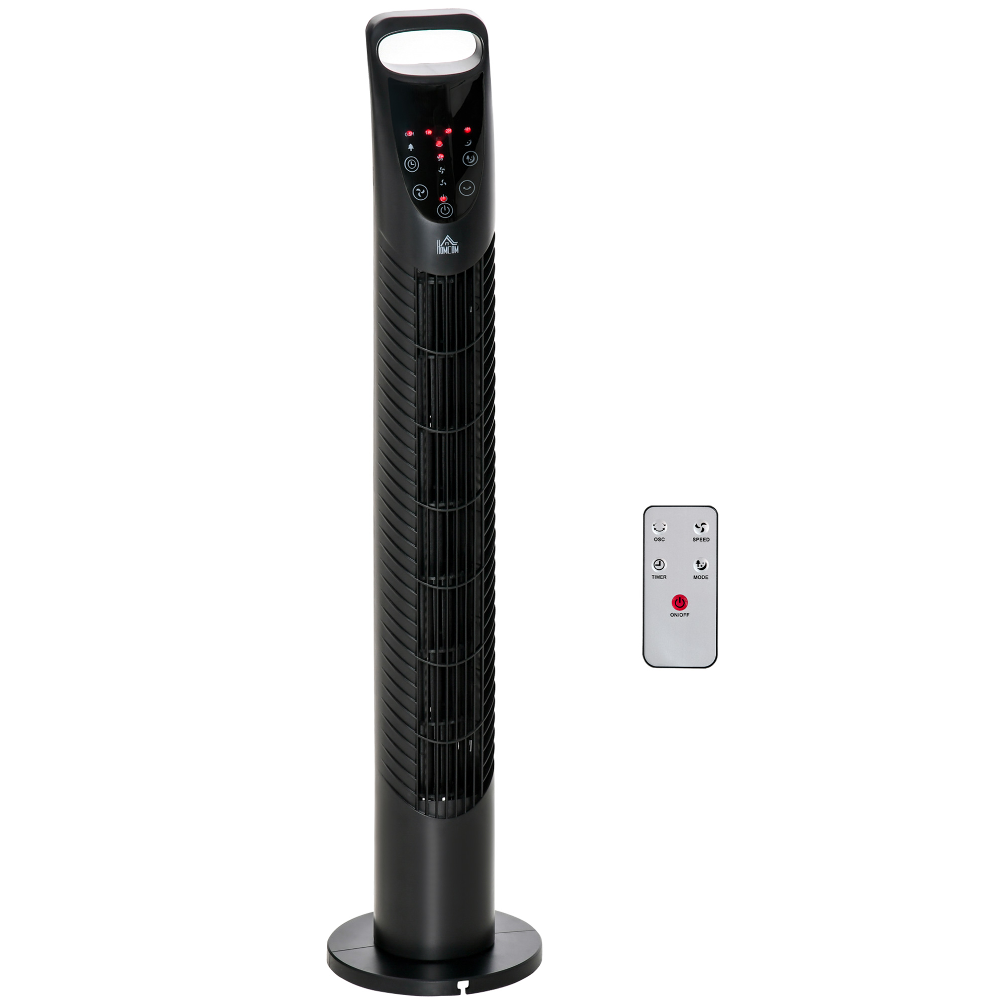 HOMCOM 40W Wind Speed Adjustable ABS Quiet Oscillating Tower Fan w/ Remote Black|Aosom Ireland
