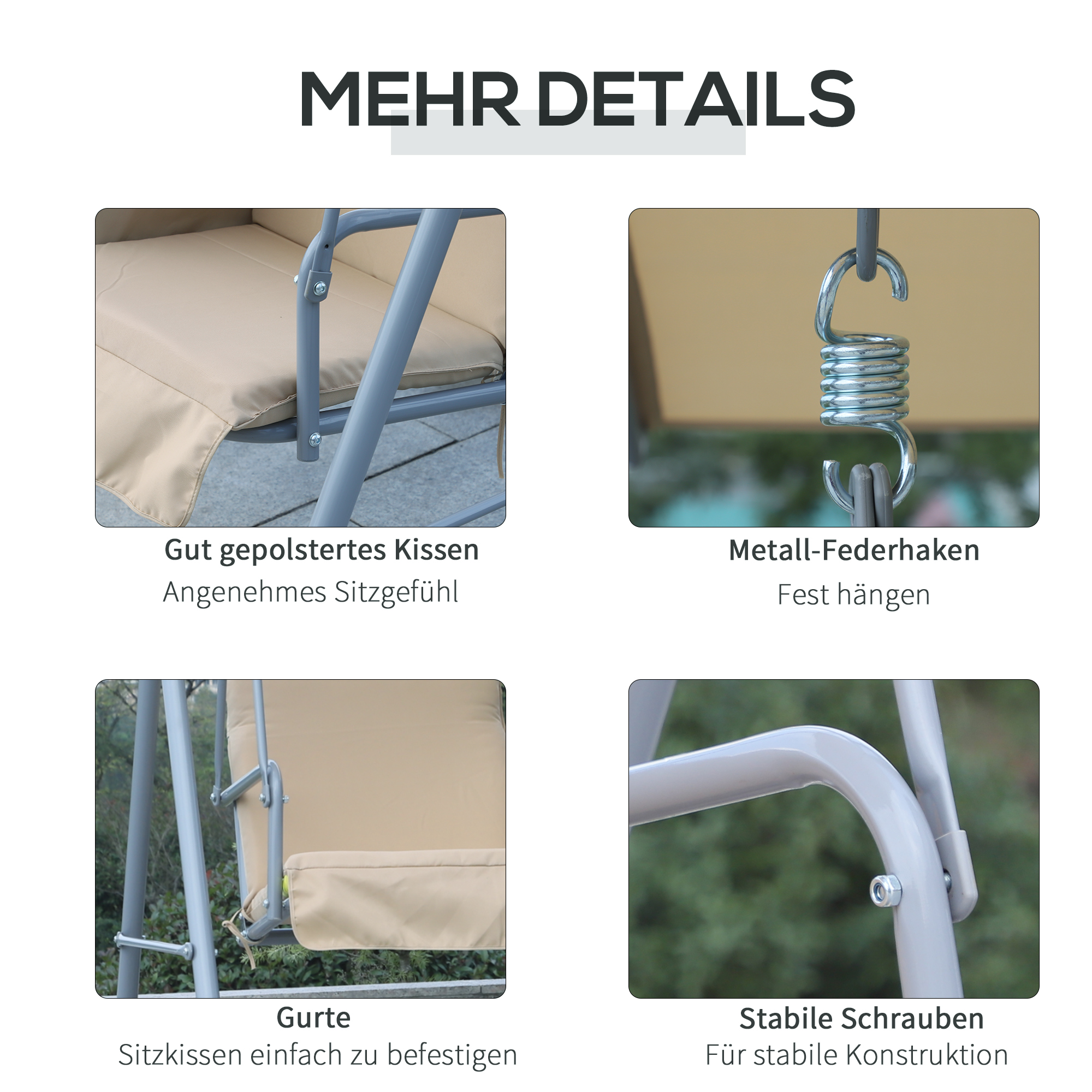 Sorara luxe schommelbank met zonnescherm - grijs - zware kwaliteit - Meubels kopen? | Korting tot 17