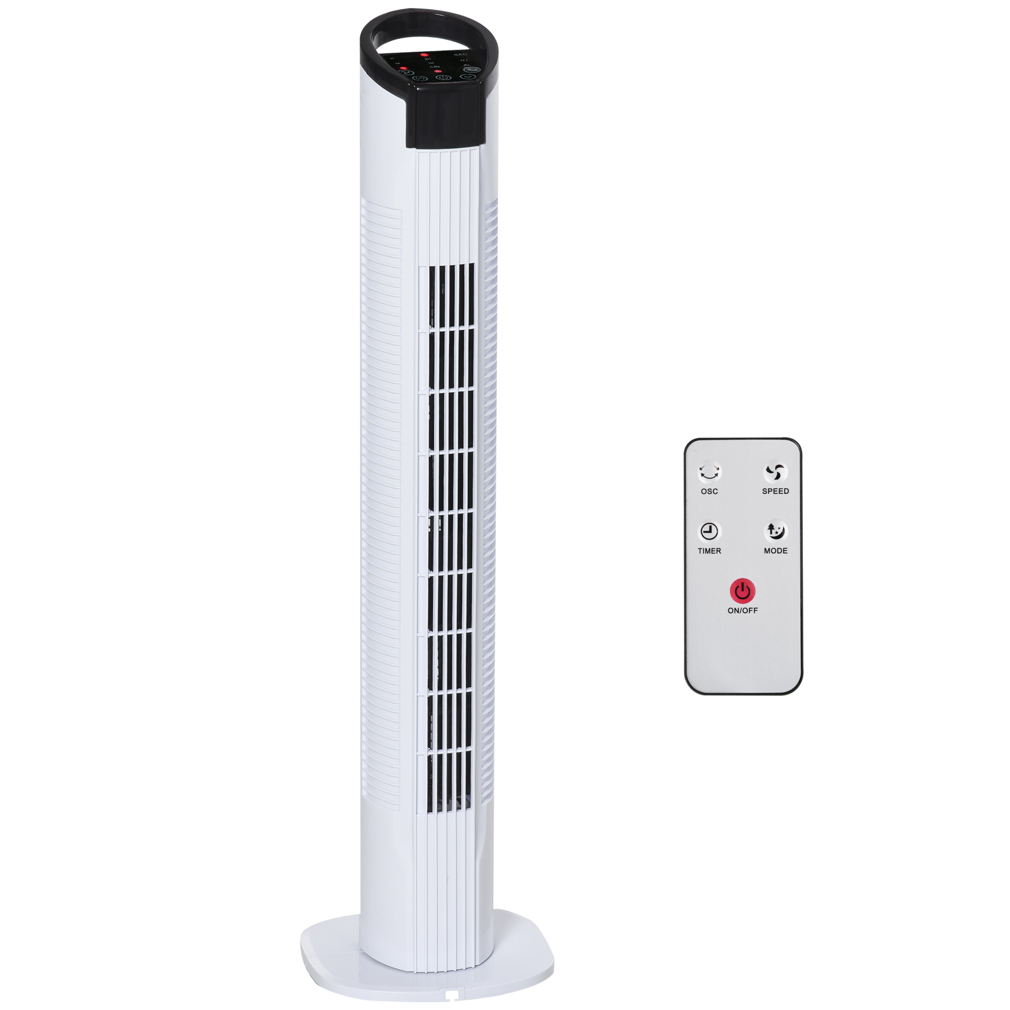 HOMCOM Freestanding Tower Fan, 3 Speed 3 Mode, 7.5h Timer, 70 Degree Oscillation, LED Panel, 5M Remote Controller, Black and White|Aosom Ireland