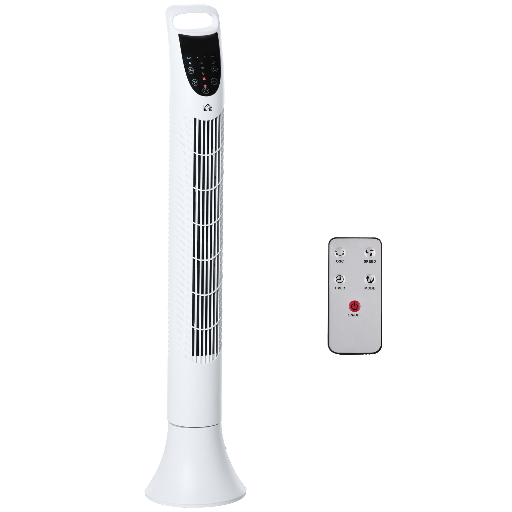 HOMCOM Freestanding Tower Fan, 3 Speed 3 Mode, 7.5h Timer, 70 Degree Oscillation, LED Panel, 5M Remote Controller, White|Aosom Ireland