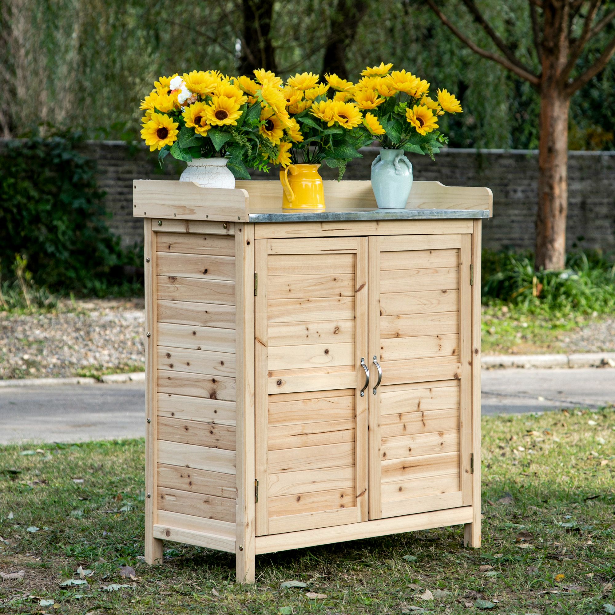 Outsunny Tuinkast met Plantentafel Gereedschapsschuur met