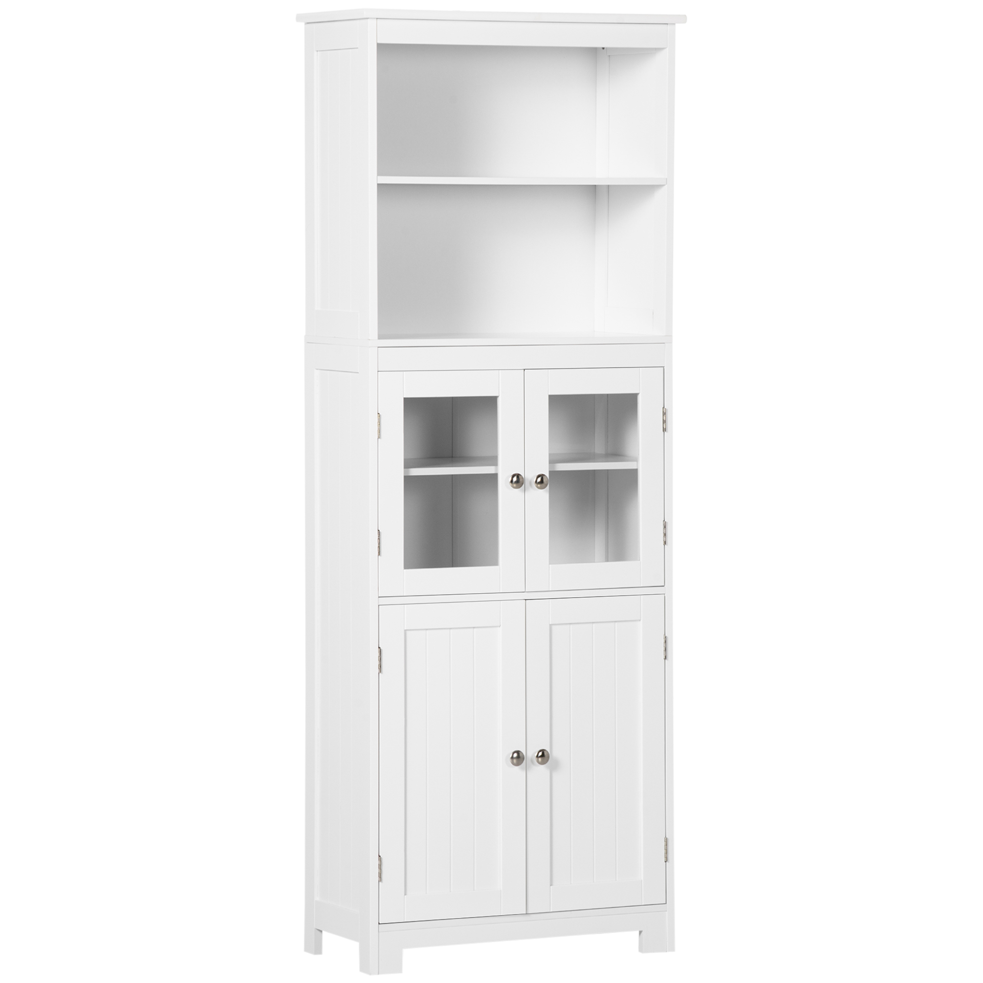 HOMCOM Armário de Cozinha com 2 Portas de Vidro Temperado 2 Prateleiras Abertas e Armário com Prateleira Ajustável 60x30x162 cm Branco   Aosom Portugal