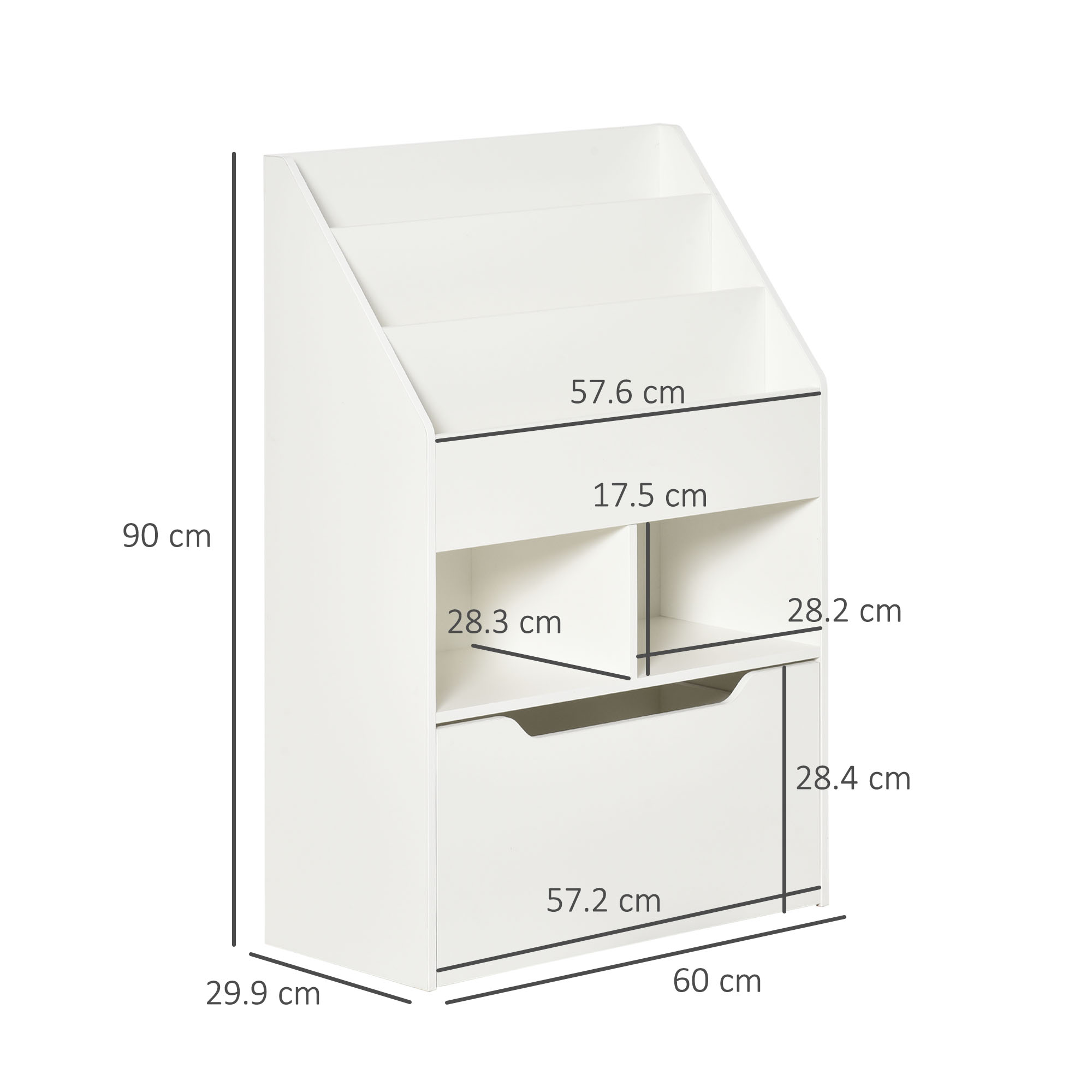 HOMCOM Kids Bookshelf, Toy Organiser, with Storage Drawer, Wheels, White