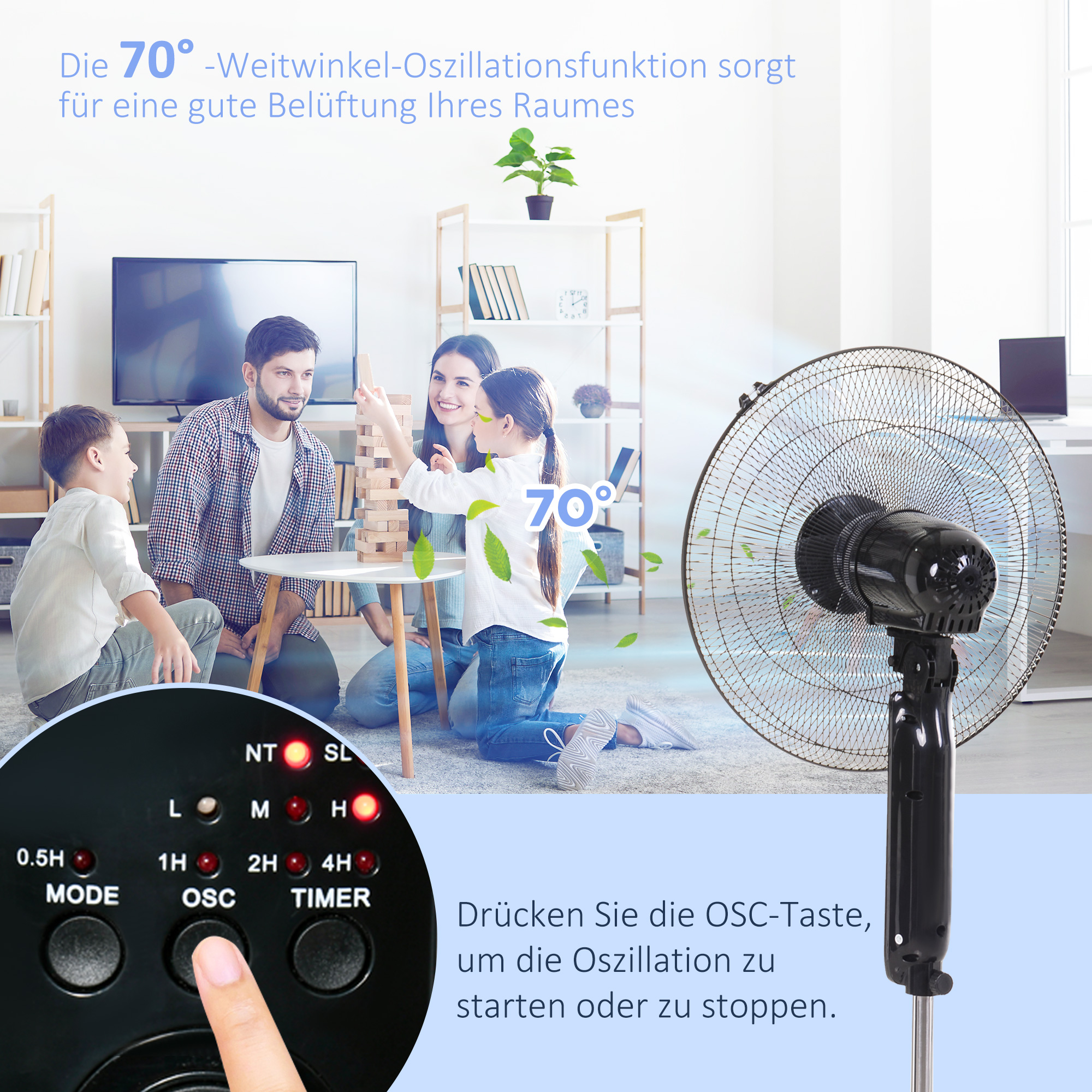 HOMCOM Standventilator mit Fernbedienung, Ventilator