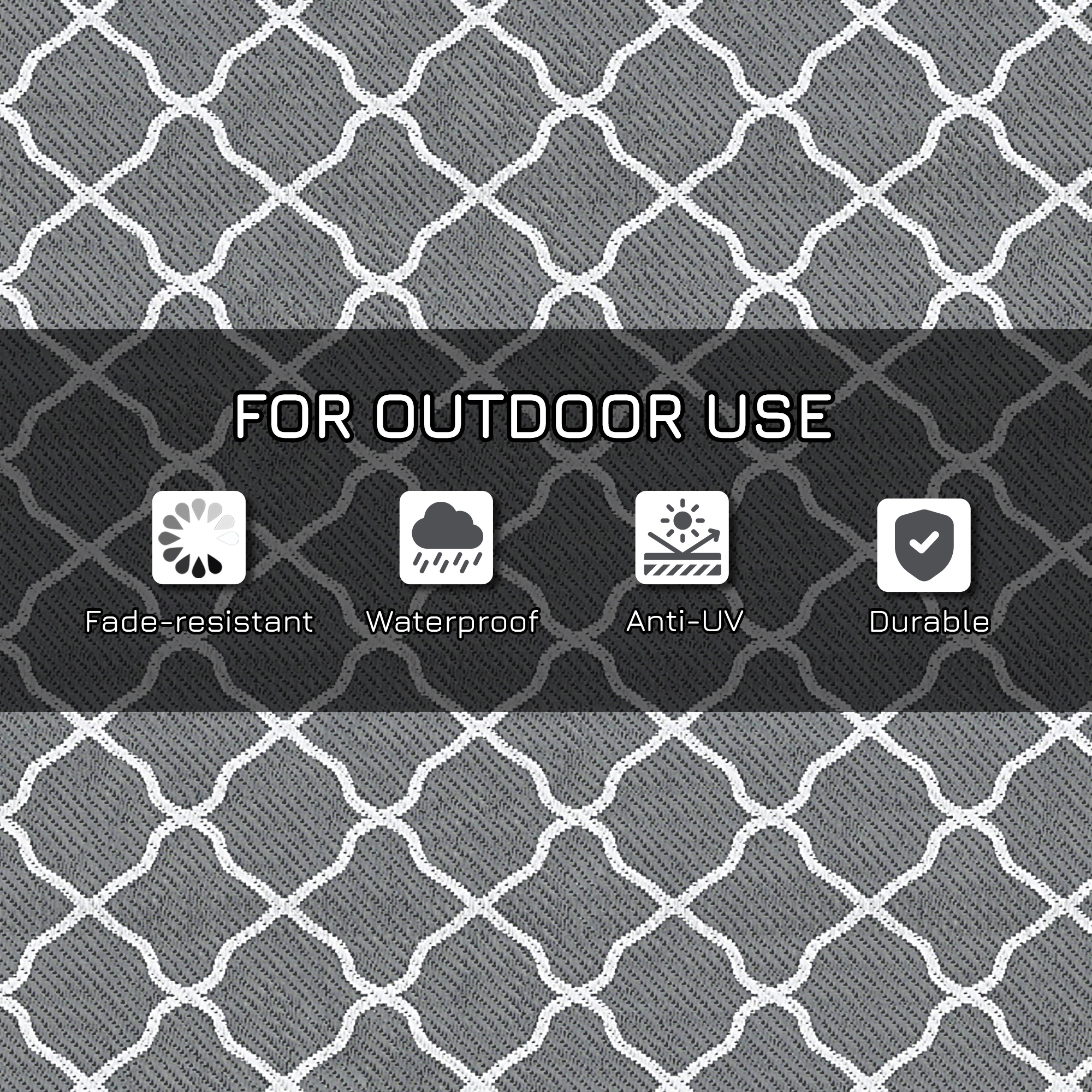 Outsunny Reversible Outdoor Rug with Carry Bag and Ground Stakes, Waterproof Plastic Straw Mat for Backyard, Deck, RV, Picnic, Camping Grey & White