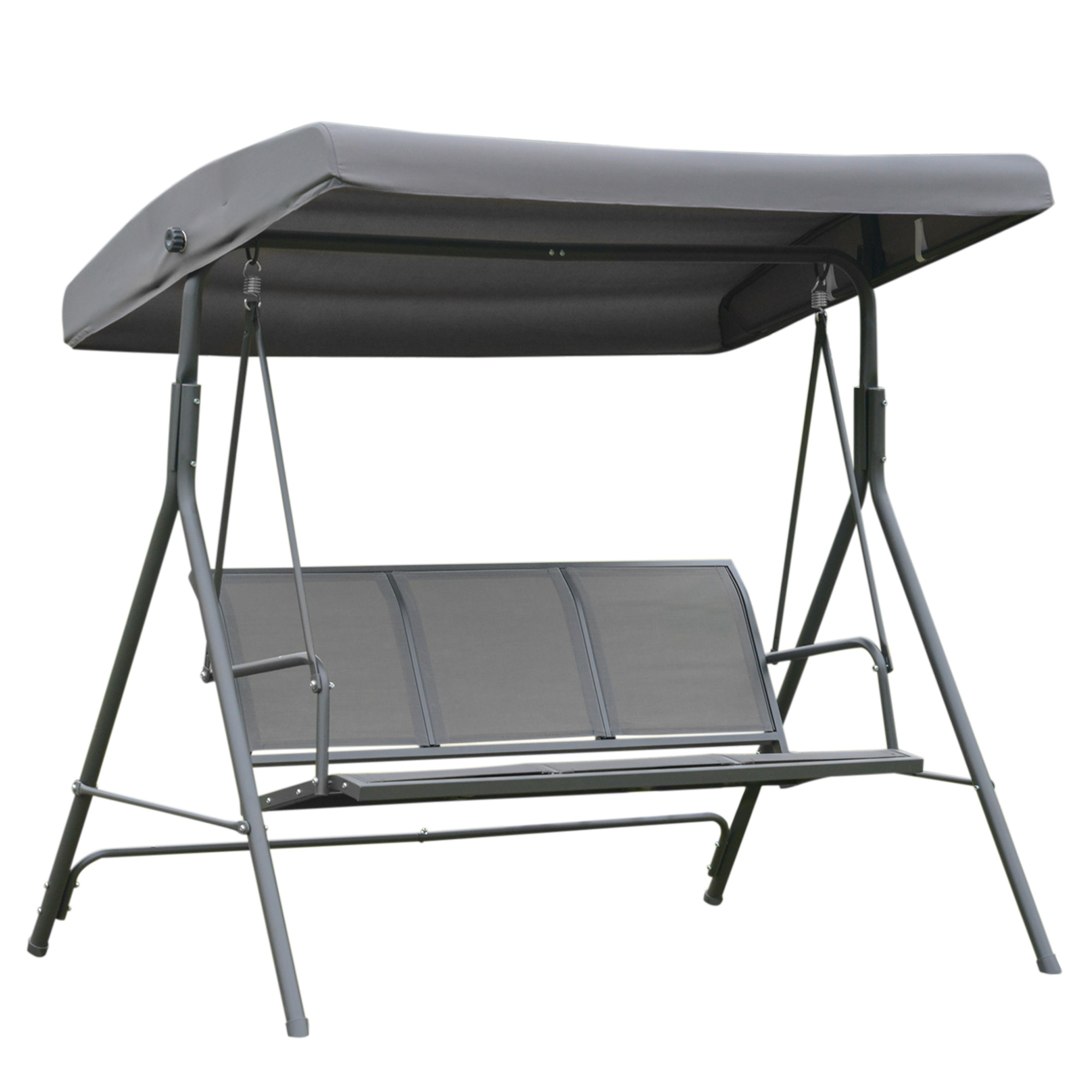HOMCOM 3-Seater Garden Swing Chair with Adjustable Canopy and Steel Frame, Grey - Aosom Ireland from Aosom IE
