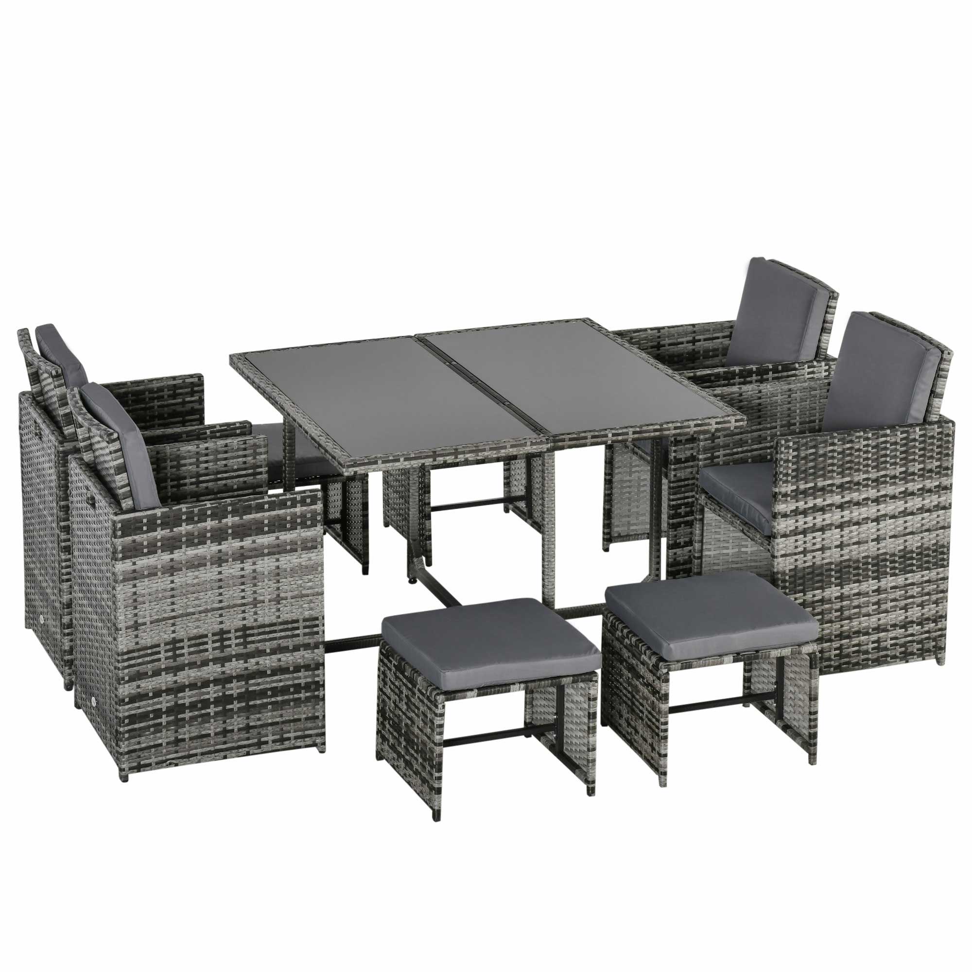 Outsunny 9pc Rattan Garden Table & Chairs, Rattan Dining Set, 4 Rattan