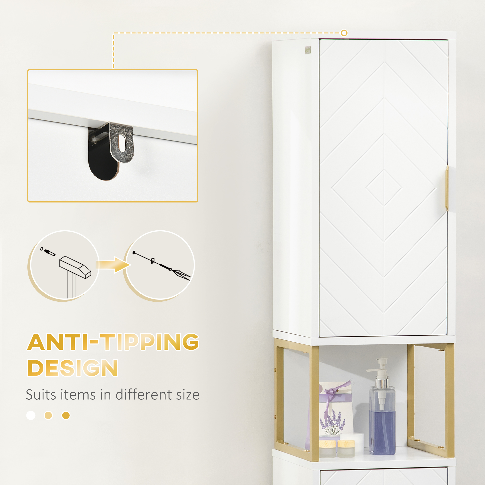 Kleankin Narrow Bathroom Storage Cabinet, Freestanding Tallboy Storage Unit Floor Cabinet Slim Corner Organizer w/Adjustable Shelf Steel Base, White