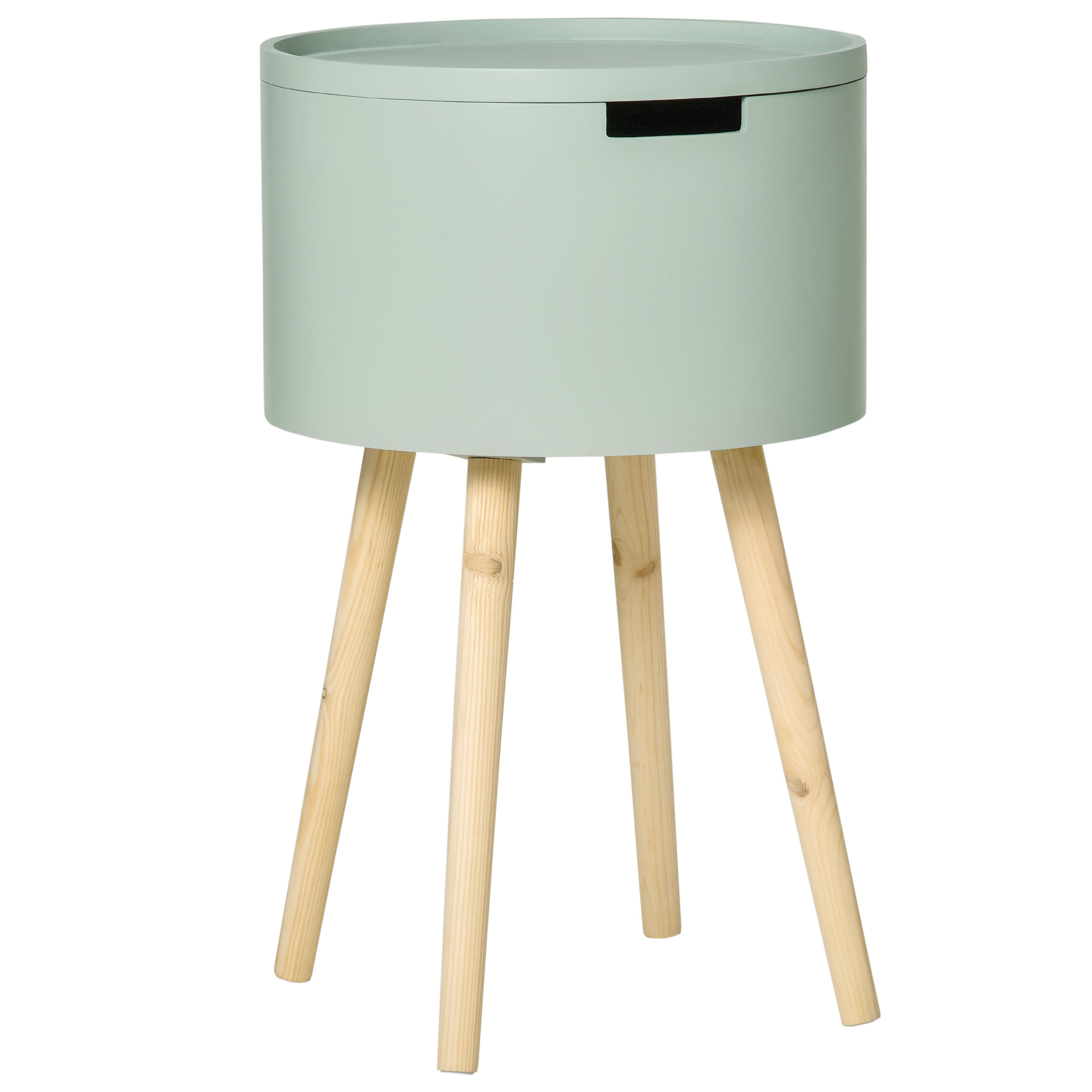 HOMCOM Mesa Auxiliar de Salón Moderna Mesita de Noche con Tapa Extraíble Espacio de Almacenamiento y Patas de Madera Diám.38x63 cm Verde|AOSOM ES