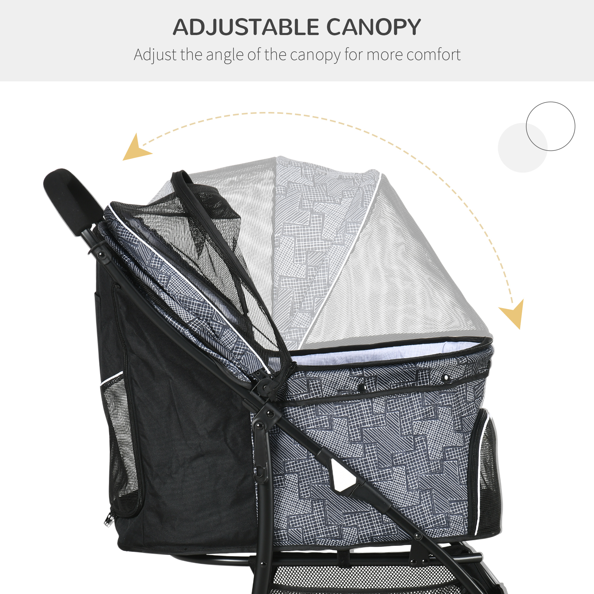 PawHut Pet Stroller, Dog Pushchair, Cat Travel Carriage, Foldable with Carrying Bag, Universal Wheels, Brake Canopy, for XS & S Sized Pets, Grey