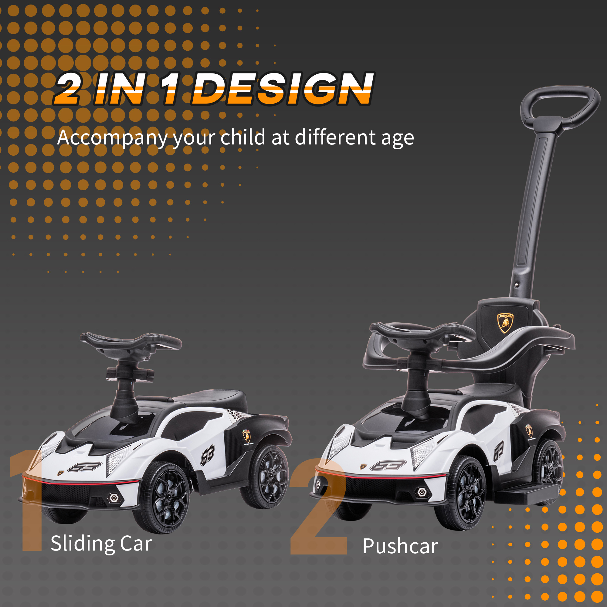 AIYAPLAY Essenza SCV12 Licensed 2 in 1 Push and Ride On Car for Toddlers with Horn, Engine Sound, White