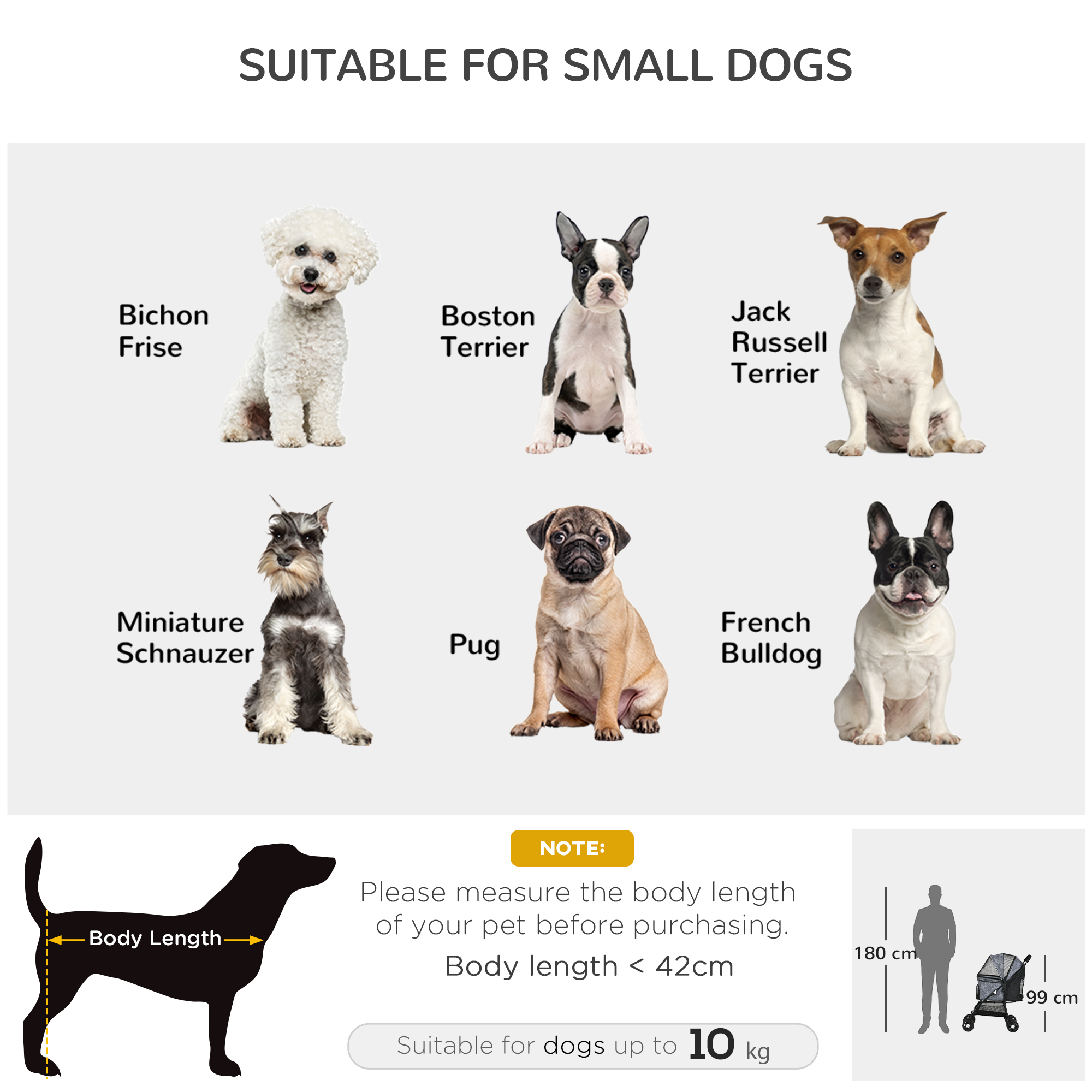 PawHut Pet Stroller, Dog Pushchair, Cat Travel Carriage, Foldable with Carrying Bag, Universal Wheels, Brake Canopy, for XS & S Sized Pets, Grey