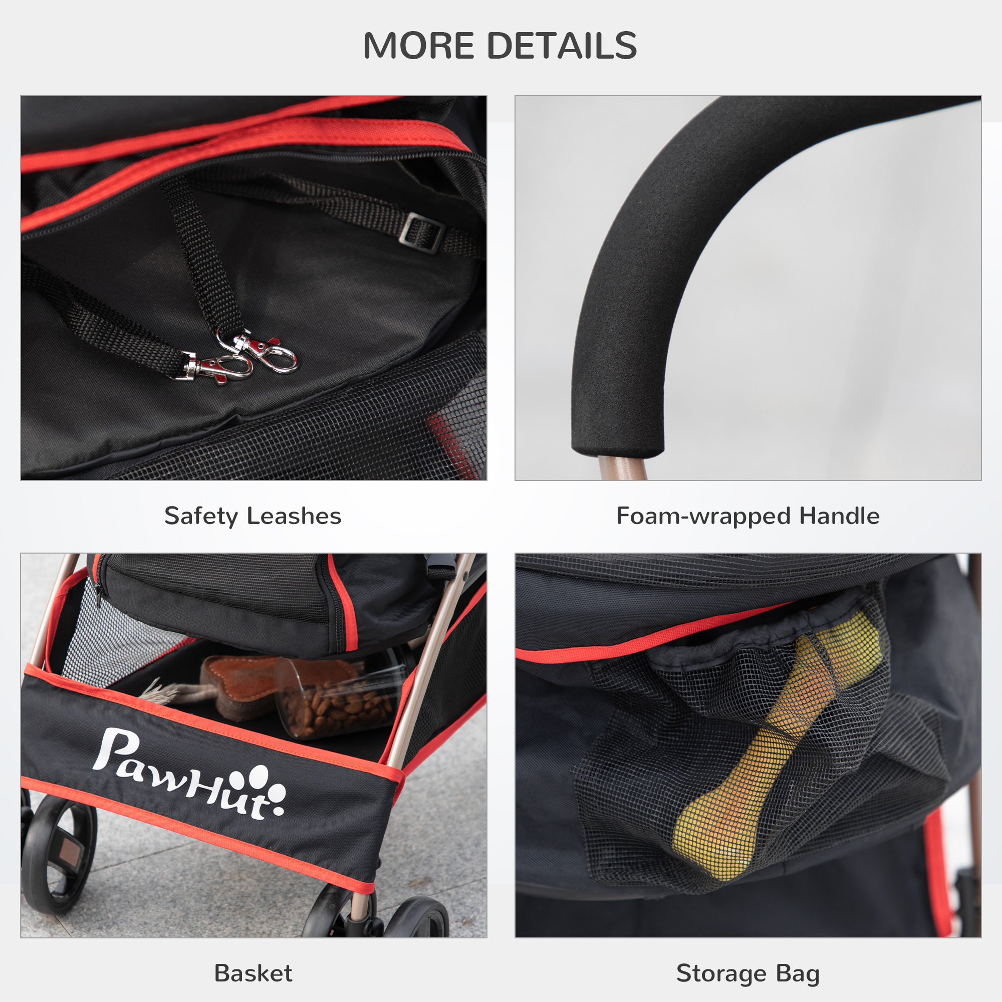 PawHut 3-In-1 Pet Stroller, Detachable Dog Pushchair with Universal Wheels, Brake & Canopy, Foldable Travel Bag for XS & S Pets, Red