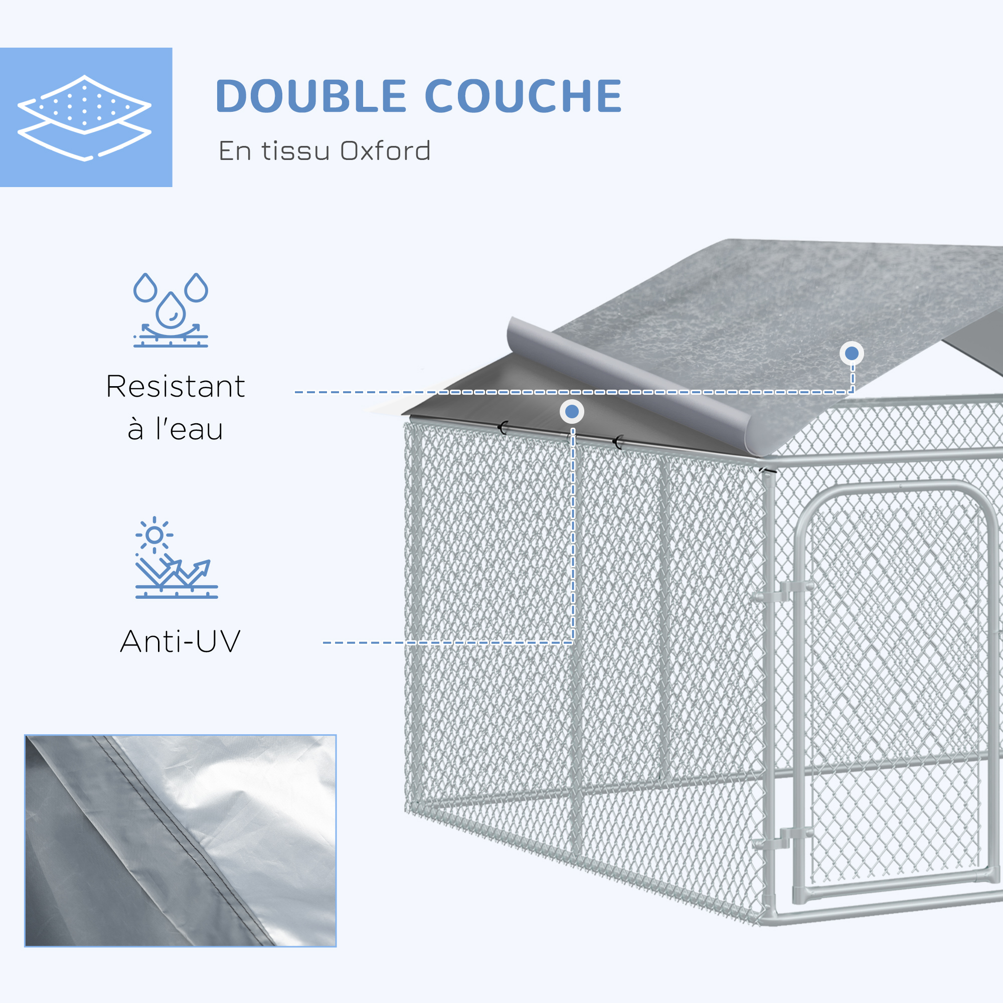 Chenil d'extérieur en acier galvanisé avec toit pour chien - Panneaux à  mailles - 200x100x150 cm - 2m²