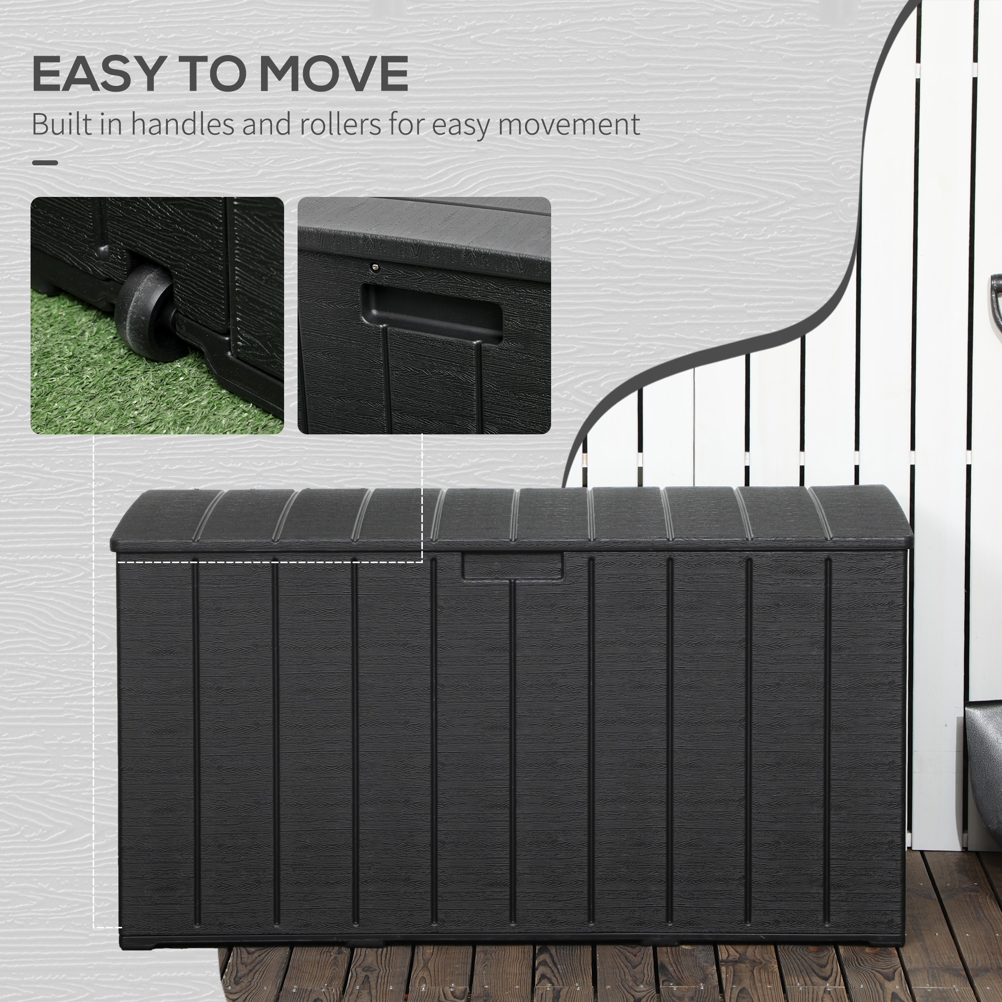 Outsunny Extra Large Outdoor Storage Box, 336 Litre Water-resistant Garden Container, Black