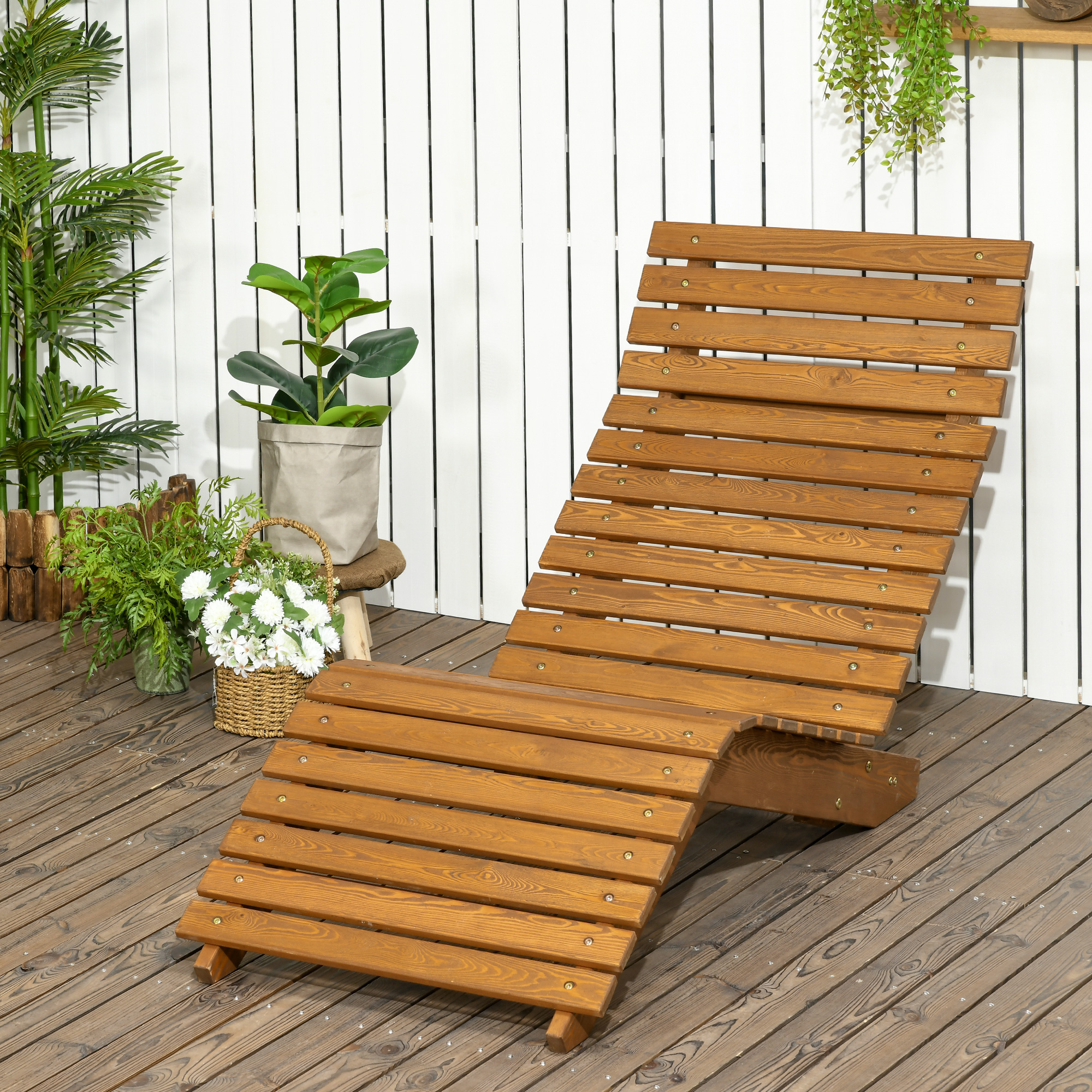 Outsunny leżak leżak, leżak ogrodowy na basen, balkon teak