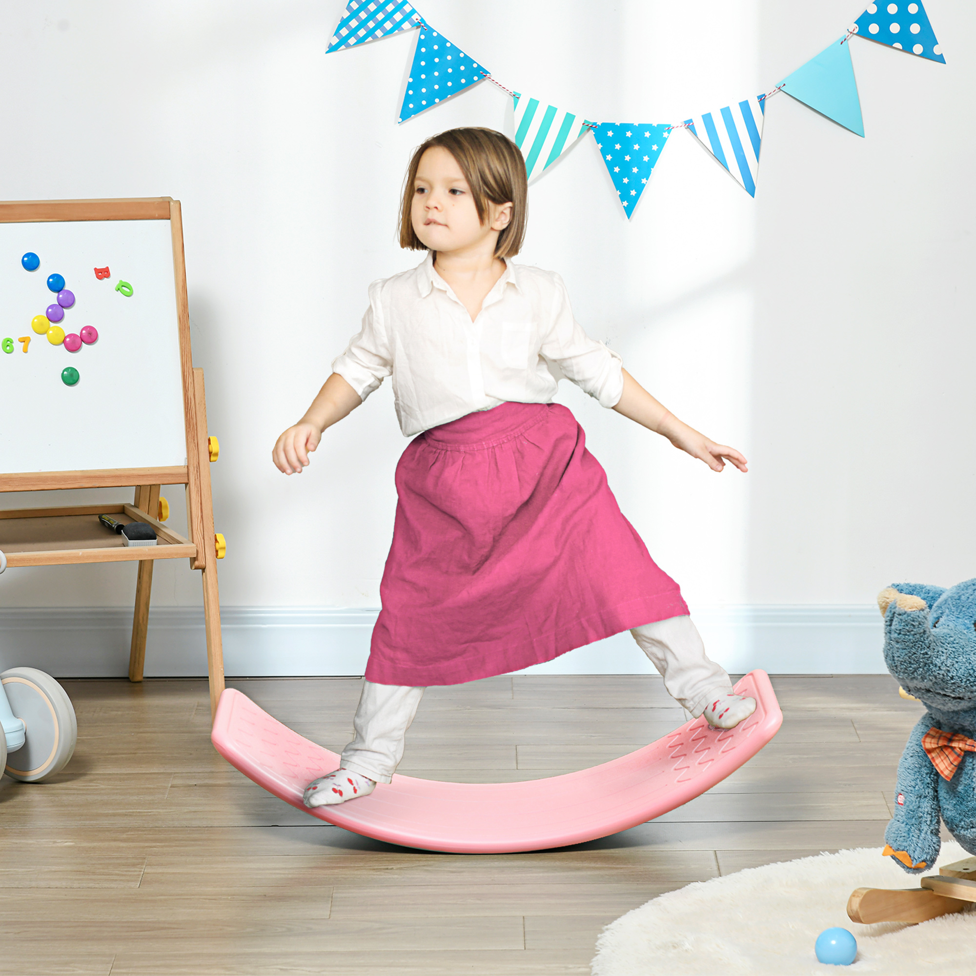 ZONEKIZ Pink Balance Board, Wobble Exercise Board for Children Ages 3-6, Coordination and Balance Improvement