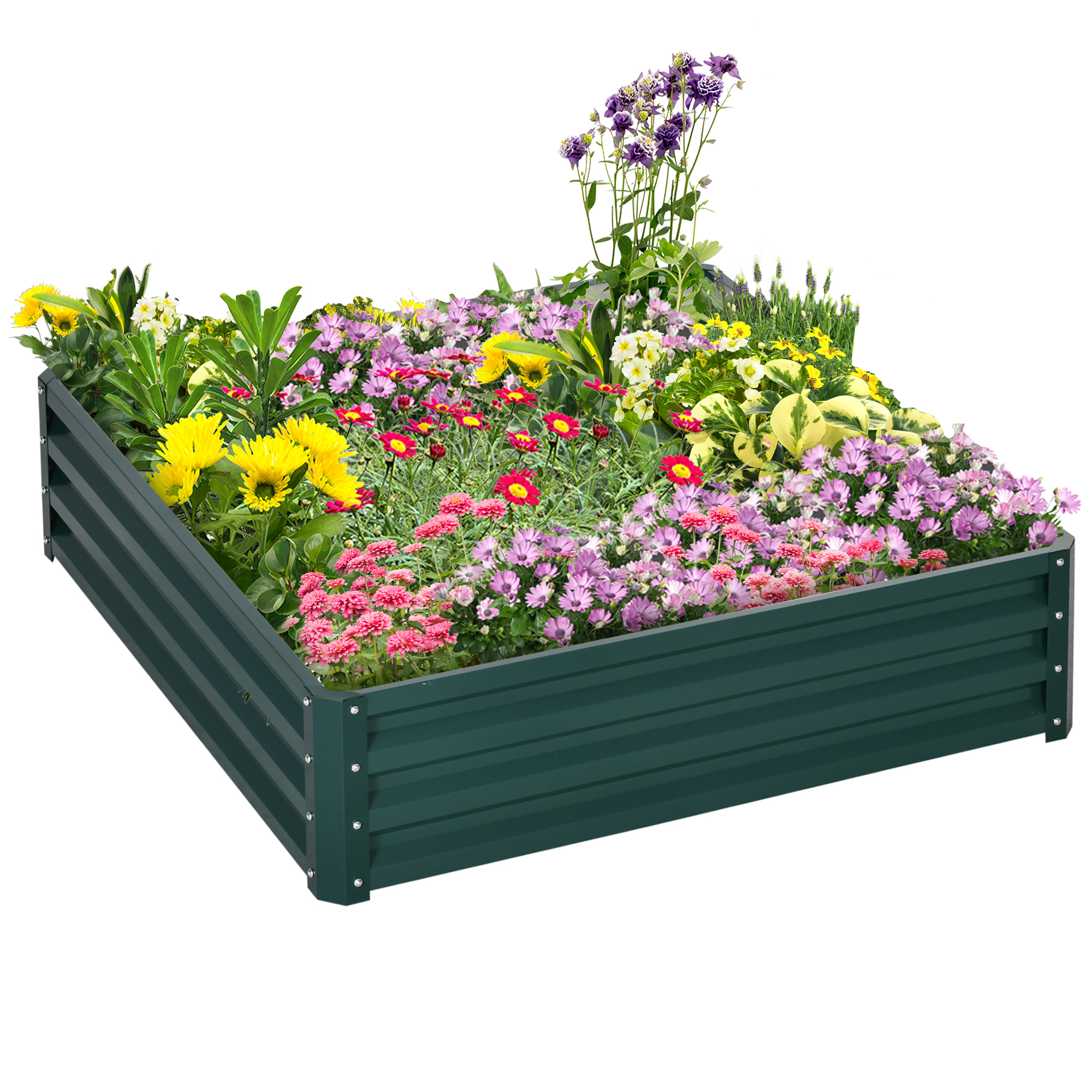 Outsunny bedplantenbak, duurzame stalen kast, weerbestendig, perfect voor tuin of balkon, 120 x 120 x 30 cm, groen | Aosom.nl