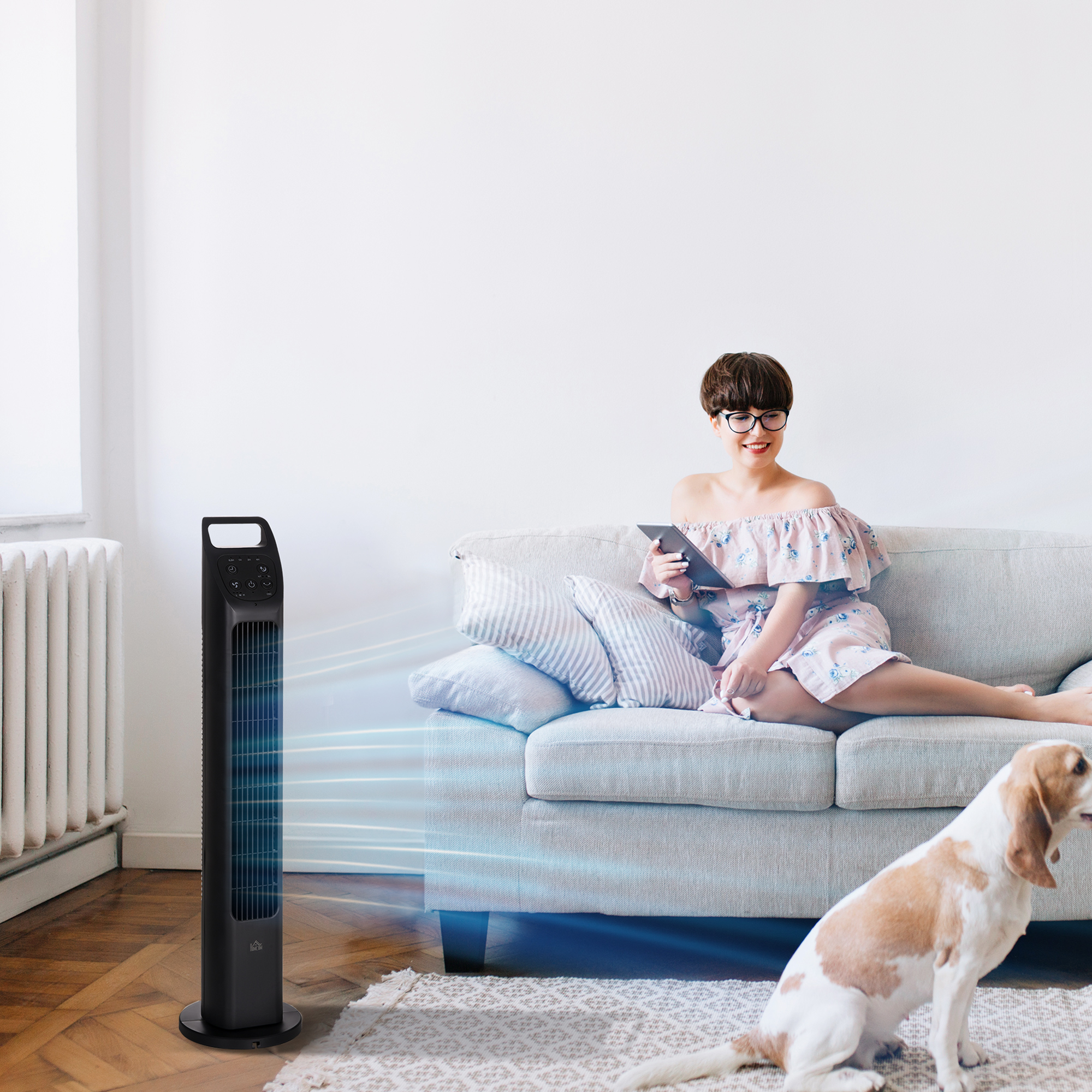 HOMCOM Oscillating Tower Fan, Remote Control, 4H Timer, 3-Speed, Quiet Operation, Electric Floor Standing Cooling Fan for Home Office Bedroom, Black