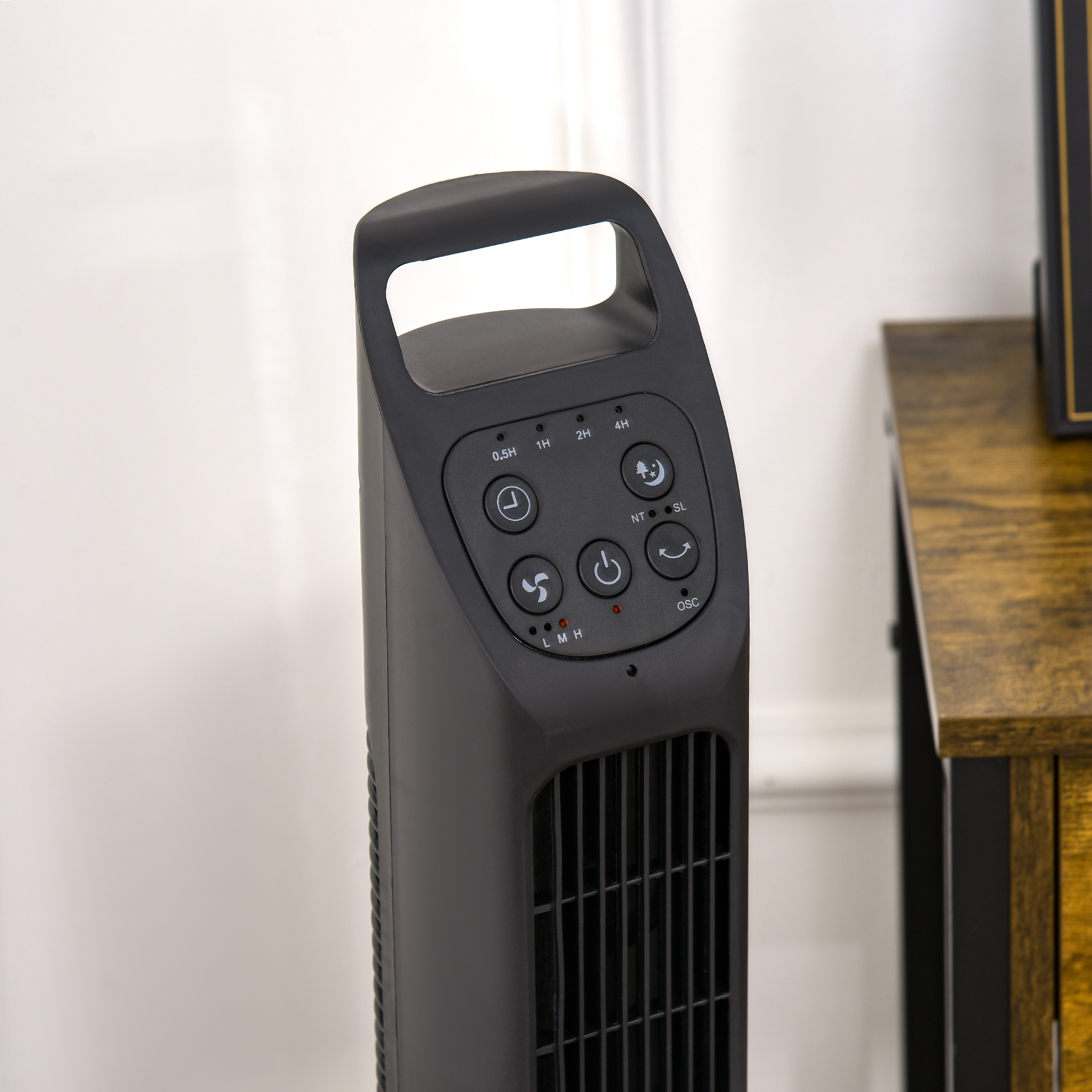HOMCOM Oscillating Tower Fan, Remote Control, 4H Timer, 3-Speed, Quiet Operation, Electric Floor Standing Cooling Fan for Home Office Bedroom, Black