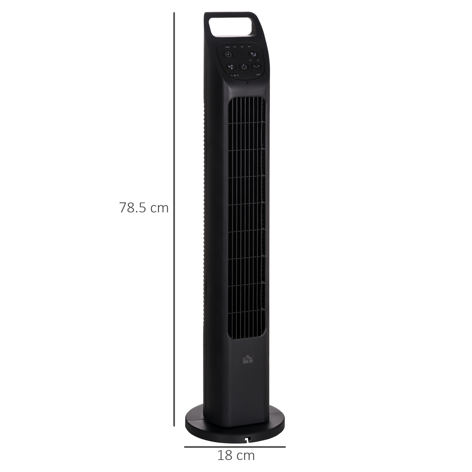 HOMCOM Oscillating Tower Fan, Remote Control, 4H Timer, 3-Speed, Quiet Operation, Electric Floor Standing Cooling Fan for Home Office Bedroom, Black