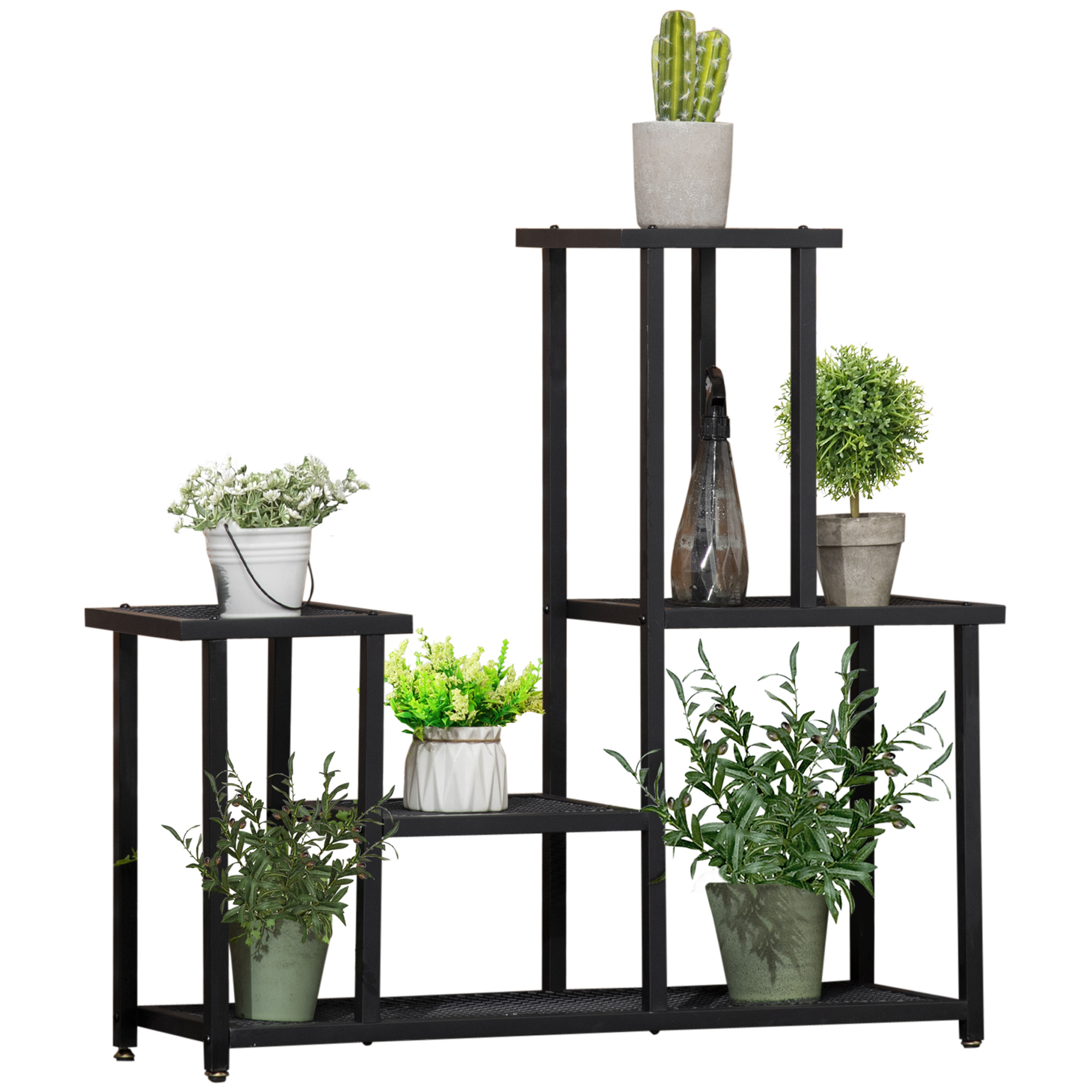 Outsunny plantenrek, stevig met 4 treden, veelzijdig bloemenrek voor tuin en balkon, roestbestendig metaal, 91 x 25 x 83 cm, zwart | Aosom.nl