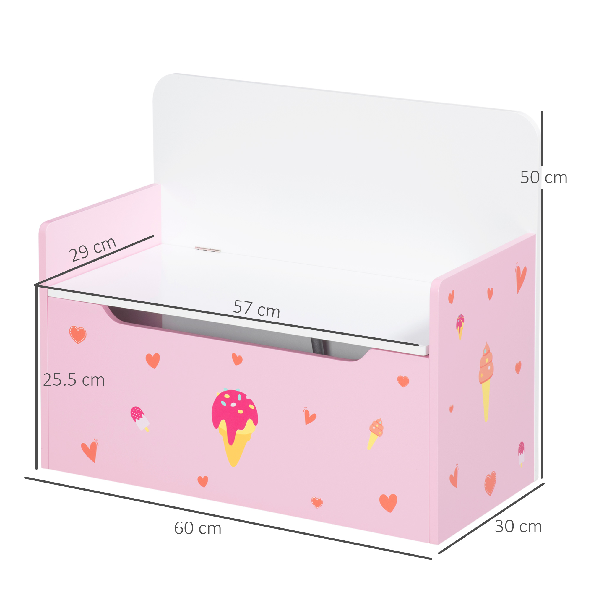 ZONEKIZ 2-in-1 Children's Wooden Toy Box and Bench, Storage Chest with Safety Pneumatic Rod, Pink