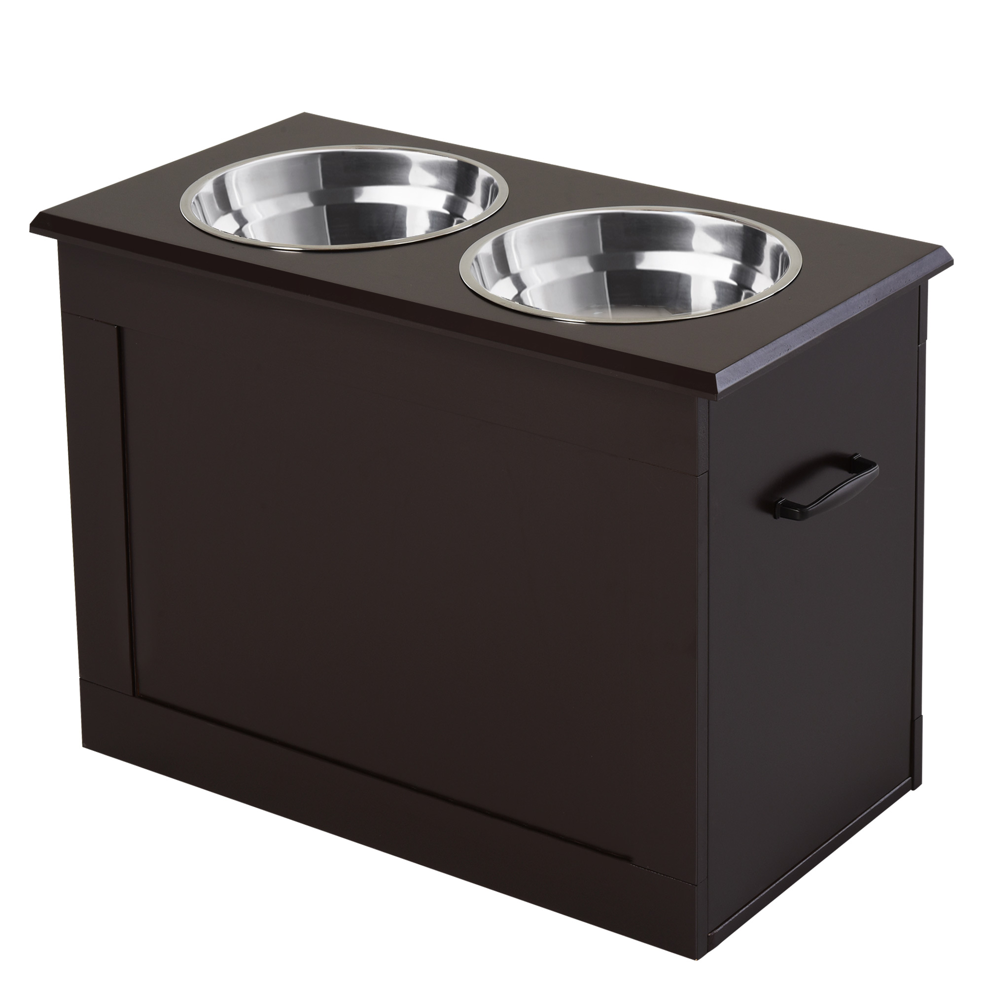 PawHut Hondenbak met Opbergruimte 2 Roestvrijstalen Bakken Verhoogd Ontwerp Geschikt voor Grote en Oudere Honden Espresso | Aosom.nl