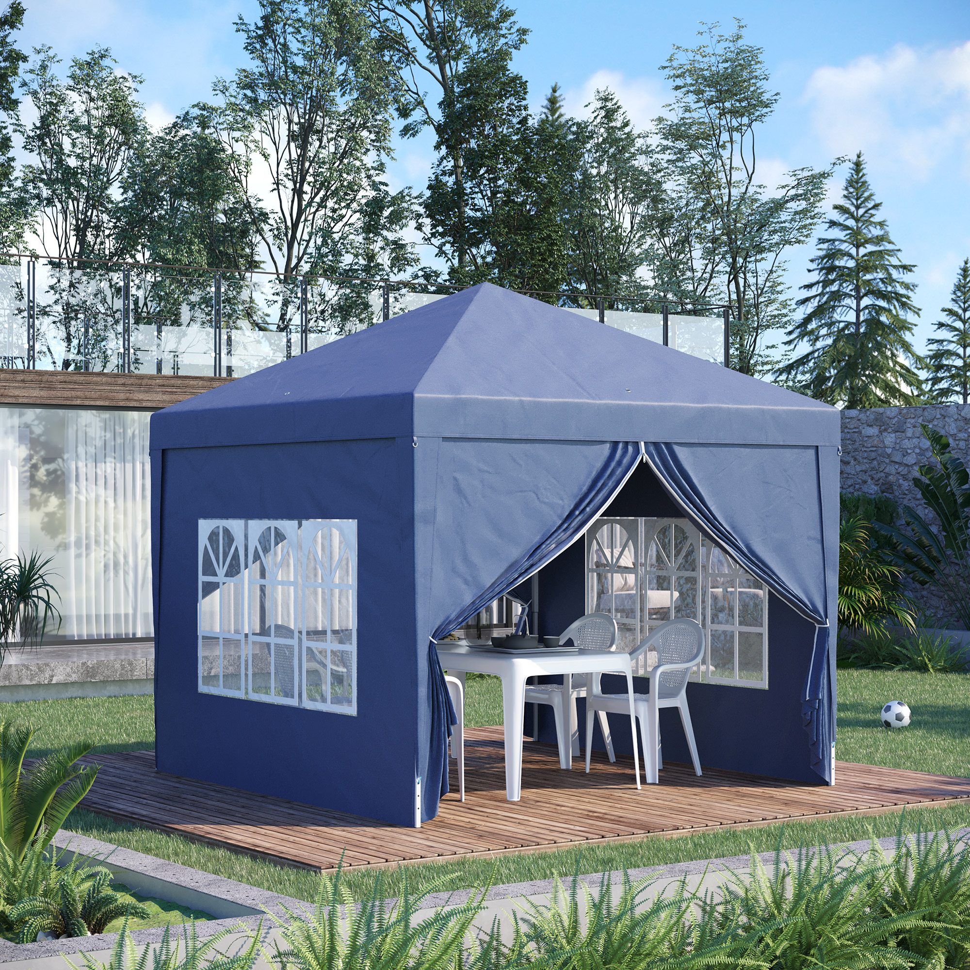 Outsunny 3 x 3 Meters Pop Up Water Resistant Gazebo Wedding Camping Party Tent Canopy Marquee with Carry Bag, Blue