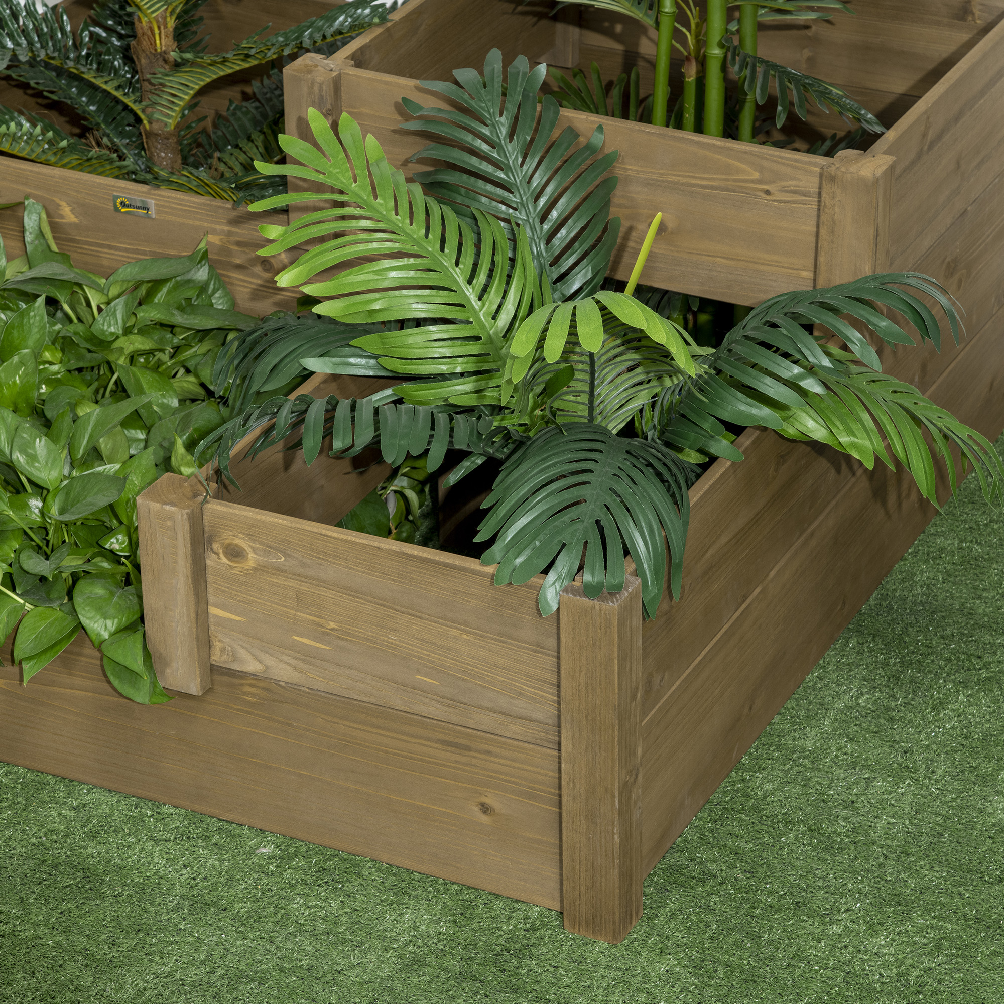 Outsunny houten verhoogd bed met latwerk, tuinbak met 3 planken