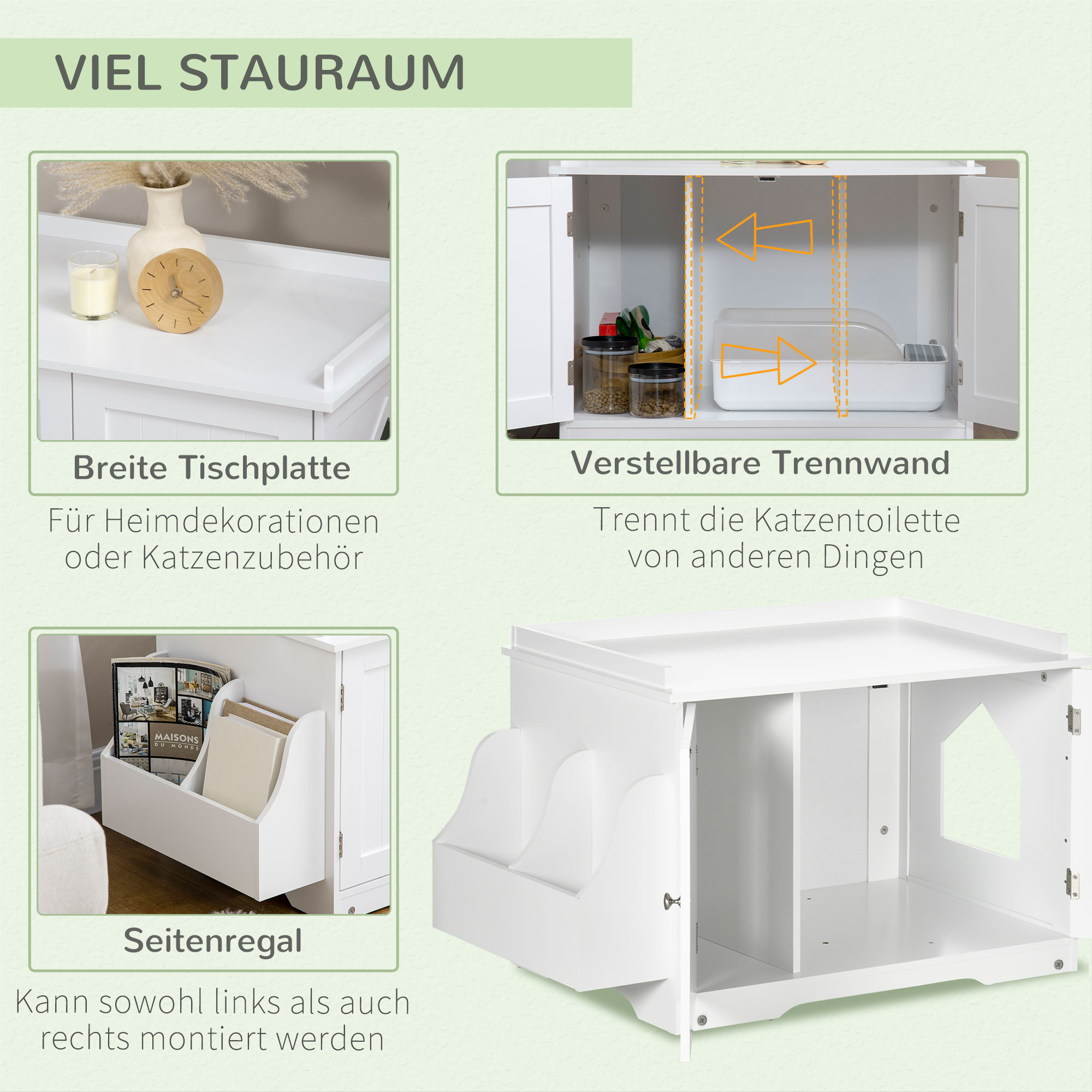 Relaxdays Kattenbak Ombouw - Met Zitkussen - Kattenhuis Wit Kattenmeubel Kattenkast