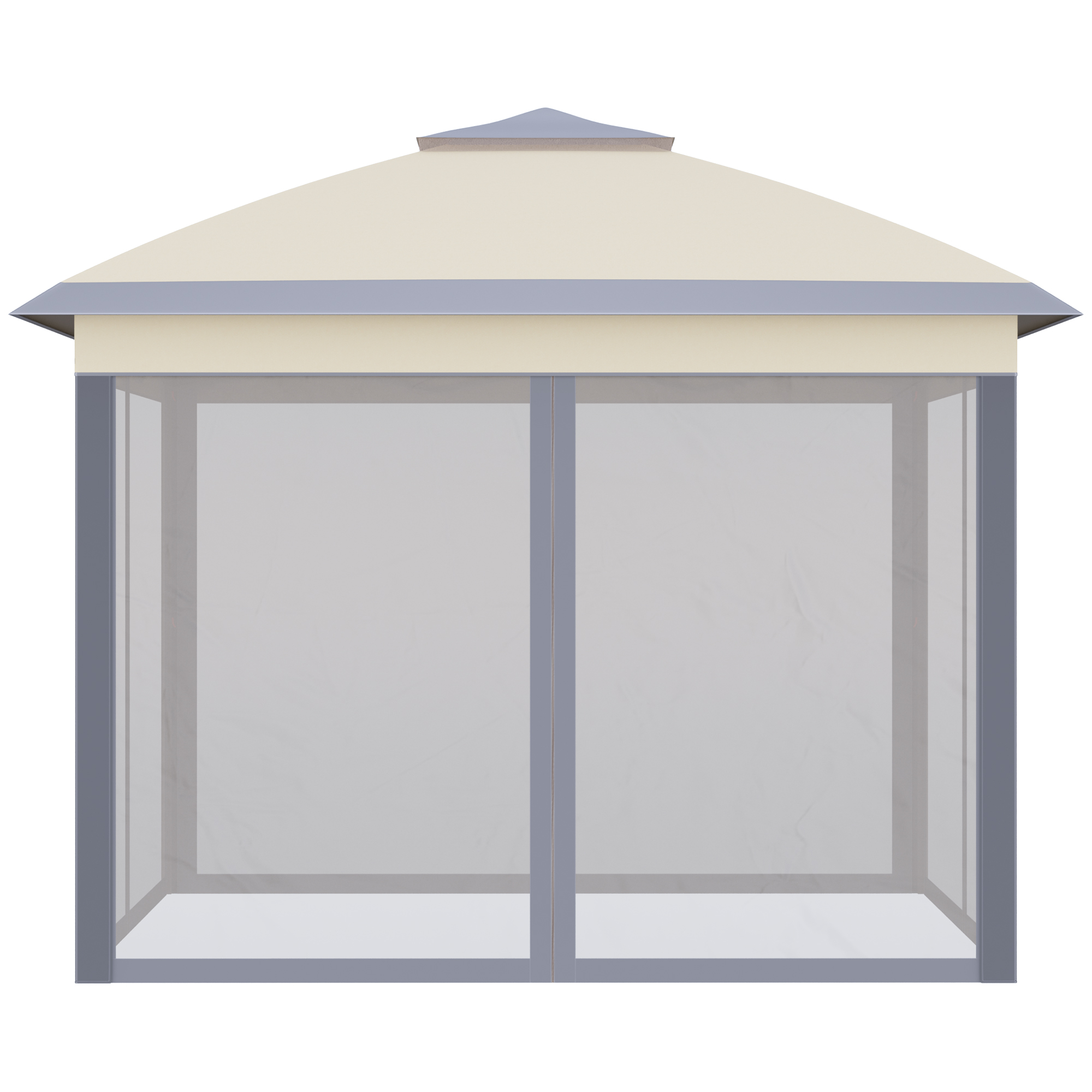 Outsunny 11' x 11' Pop Up Canopy, Double Roof Foldable Canopy Tent with Zippered Mesh Sidewalls, Height Adjustable and Carrying Bag, Event Tent Beige