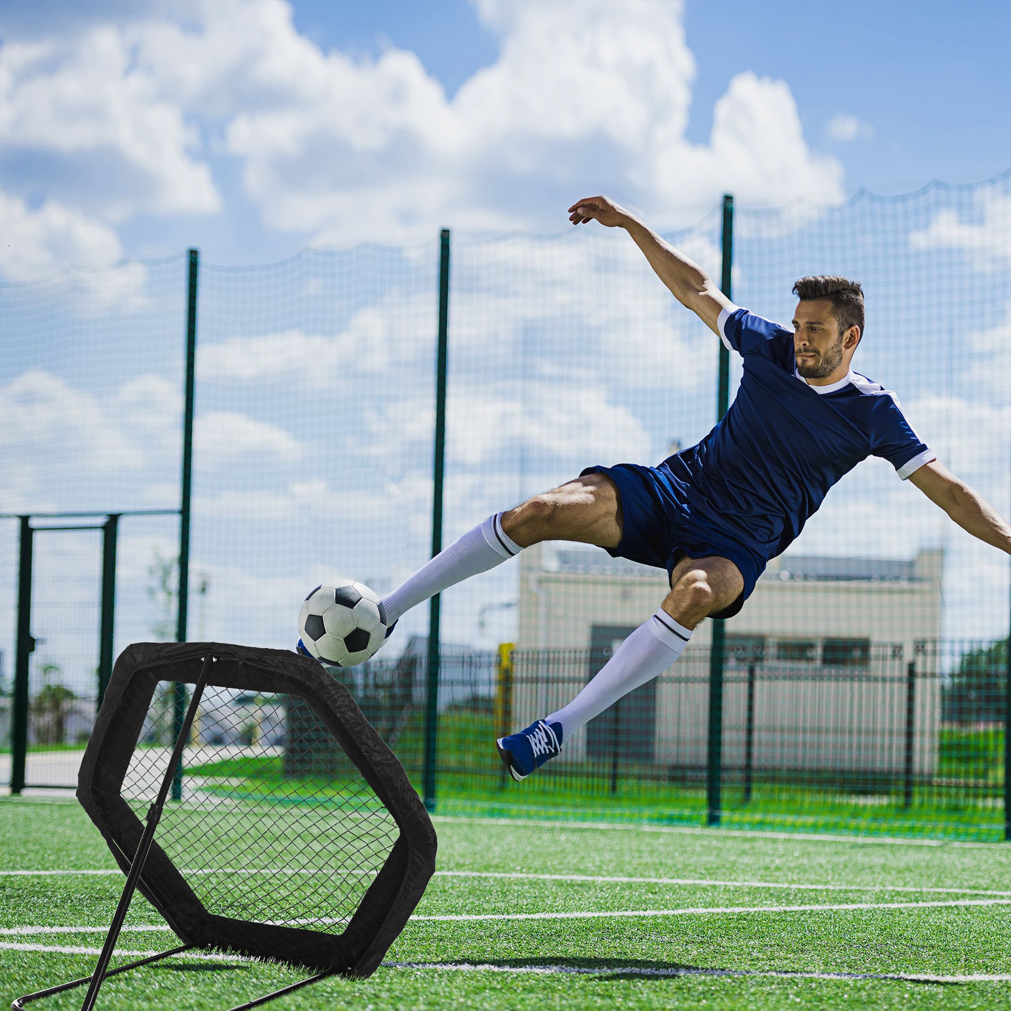 SPORTNOW Football Training Rebounder Net, 5 Adjustable Angles, Foldable Kickback Target Goal for Indoor & Outdoor Play, Blue