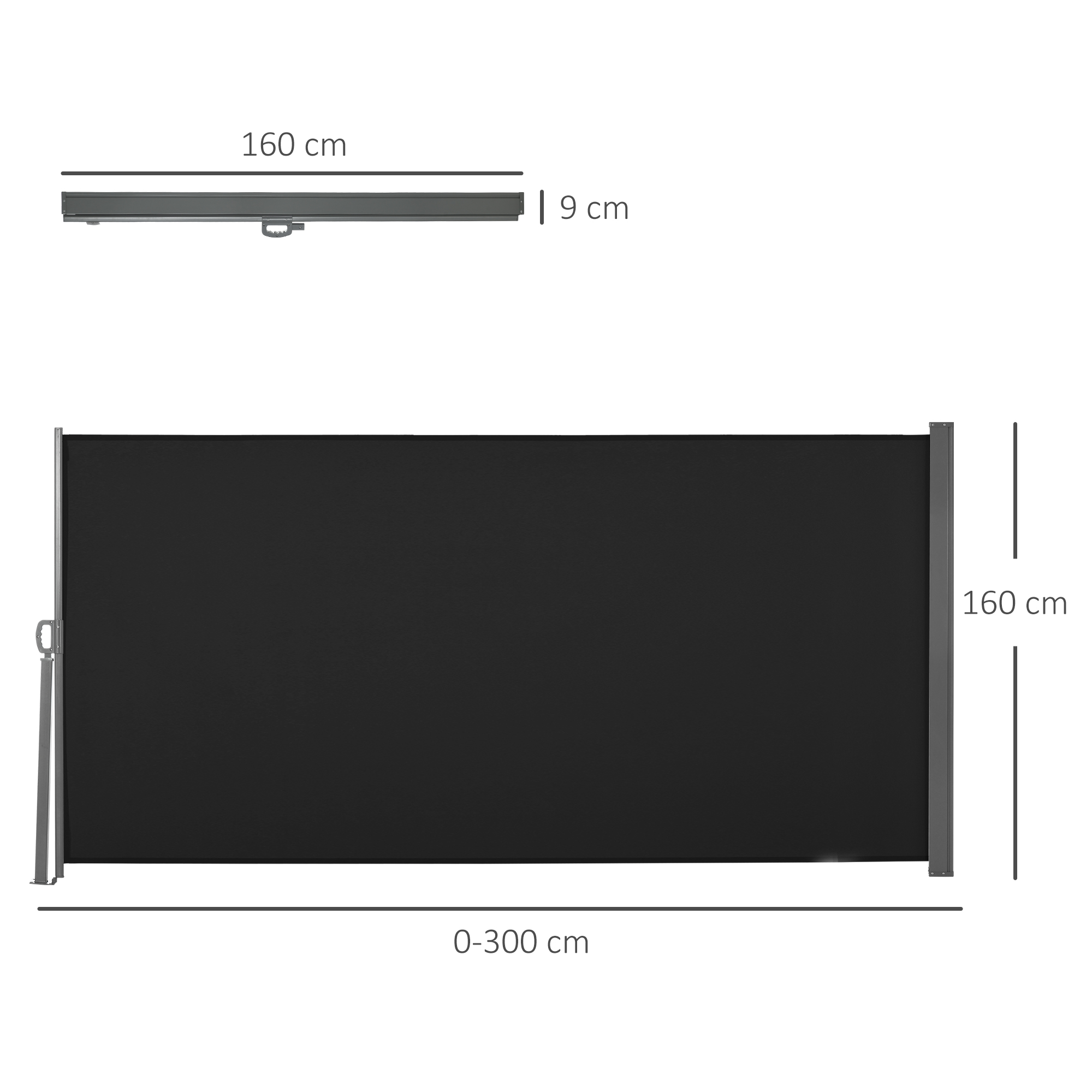 Outsunny Retractable Side Awning, Screen Fence for Patio Garden, Wall Balcony Screening Panel, Outdoor Privacy Divider, 3x1.6M, Black