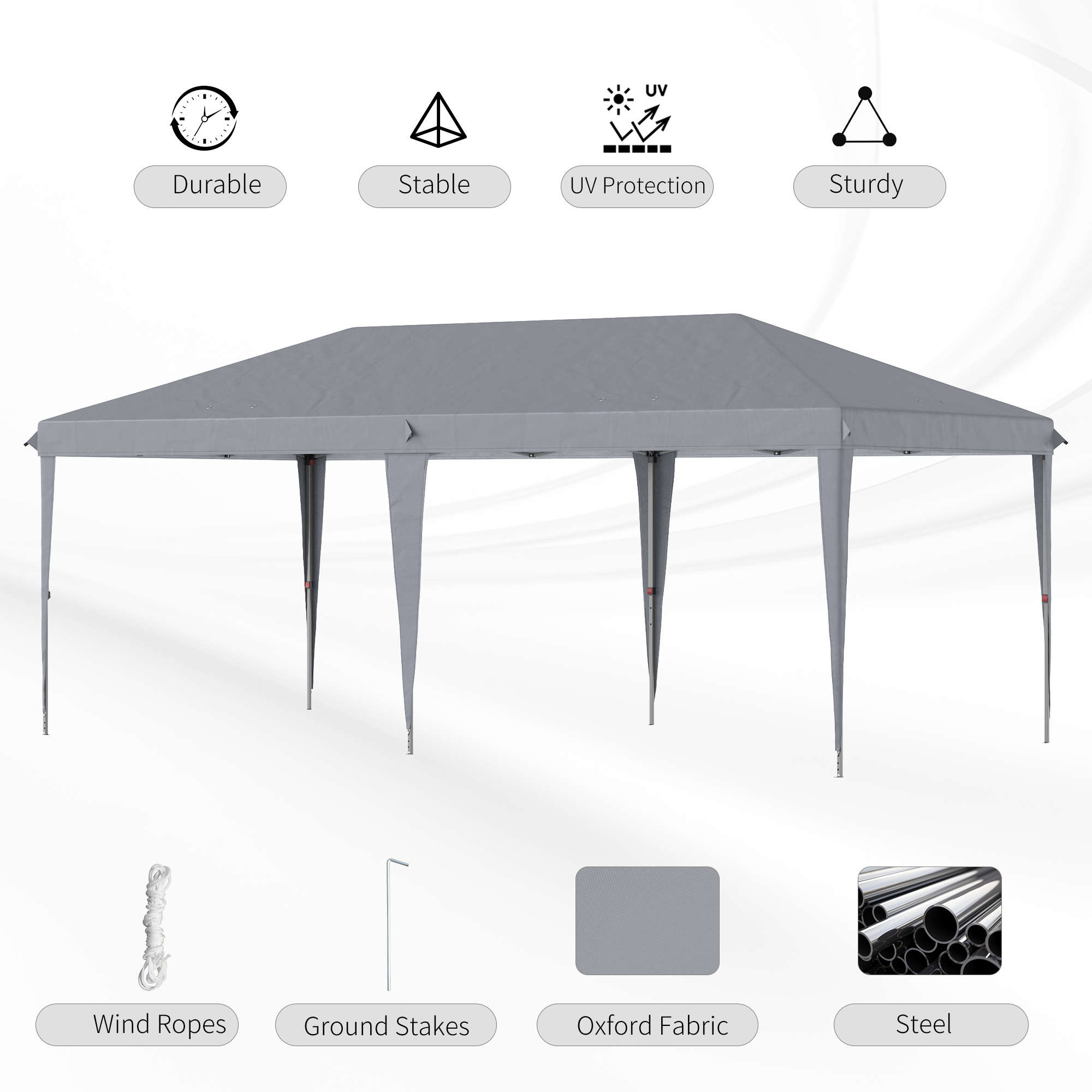 Outsunny Pop Up Gazebo 3 x 6 m, Foldable Canopy Tent with Height Adjustable, Wedding Awning & Carrying Bag, Grey