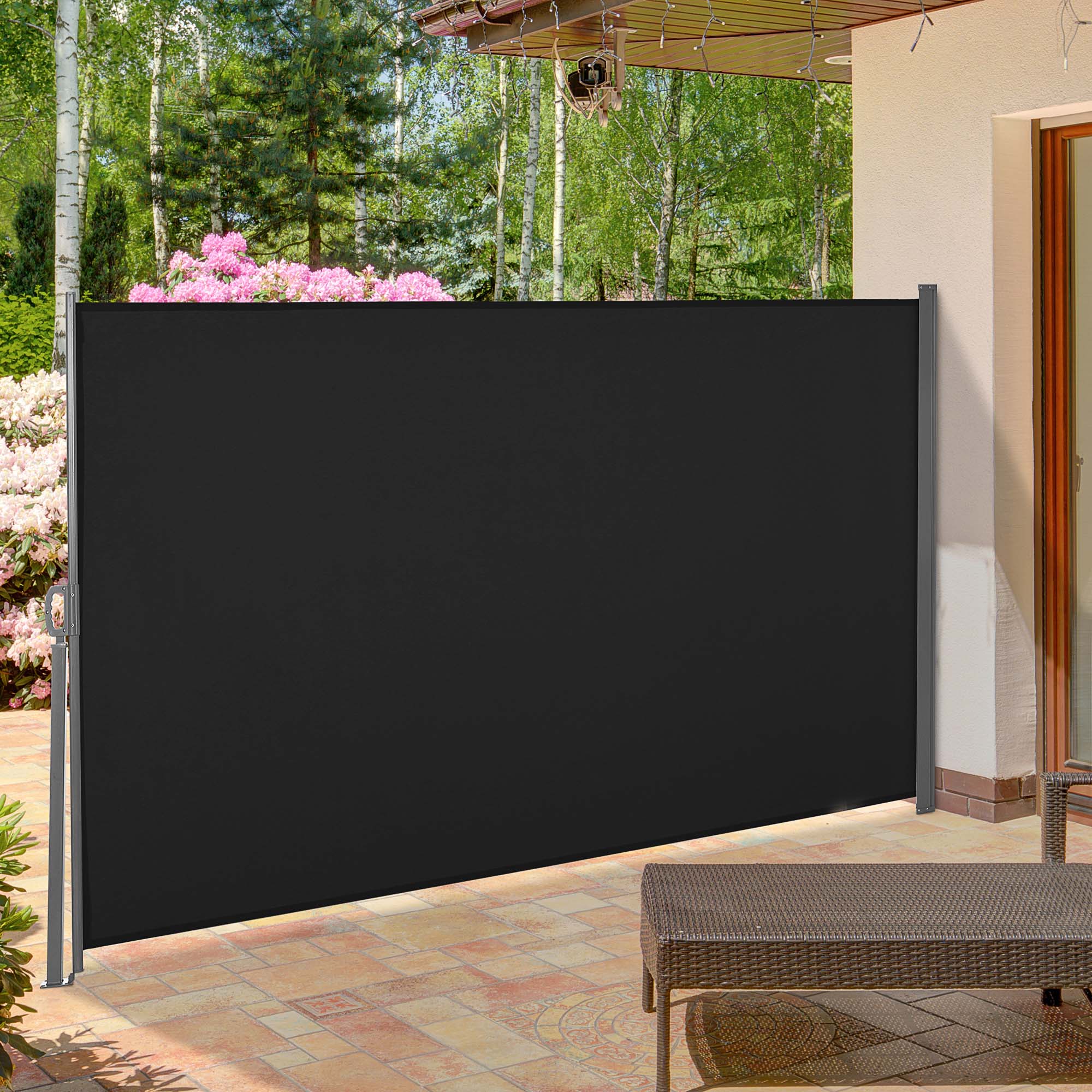 Outsunny Retractable Side Awning, Screen Fence for Patio Garden, Wall Balcony Screening Panel, Outdoor Privacy Divider, 3x1.6M, Black