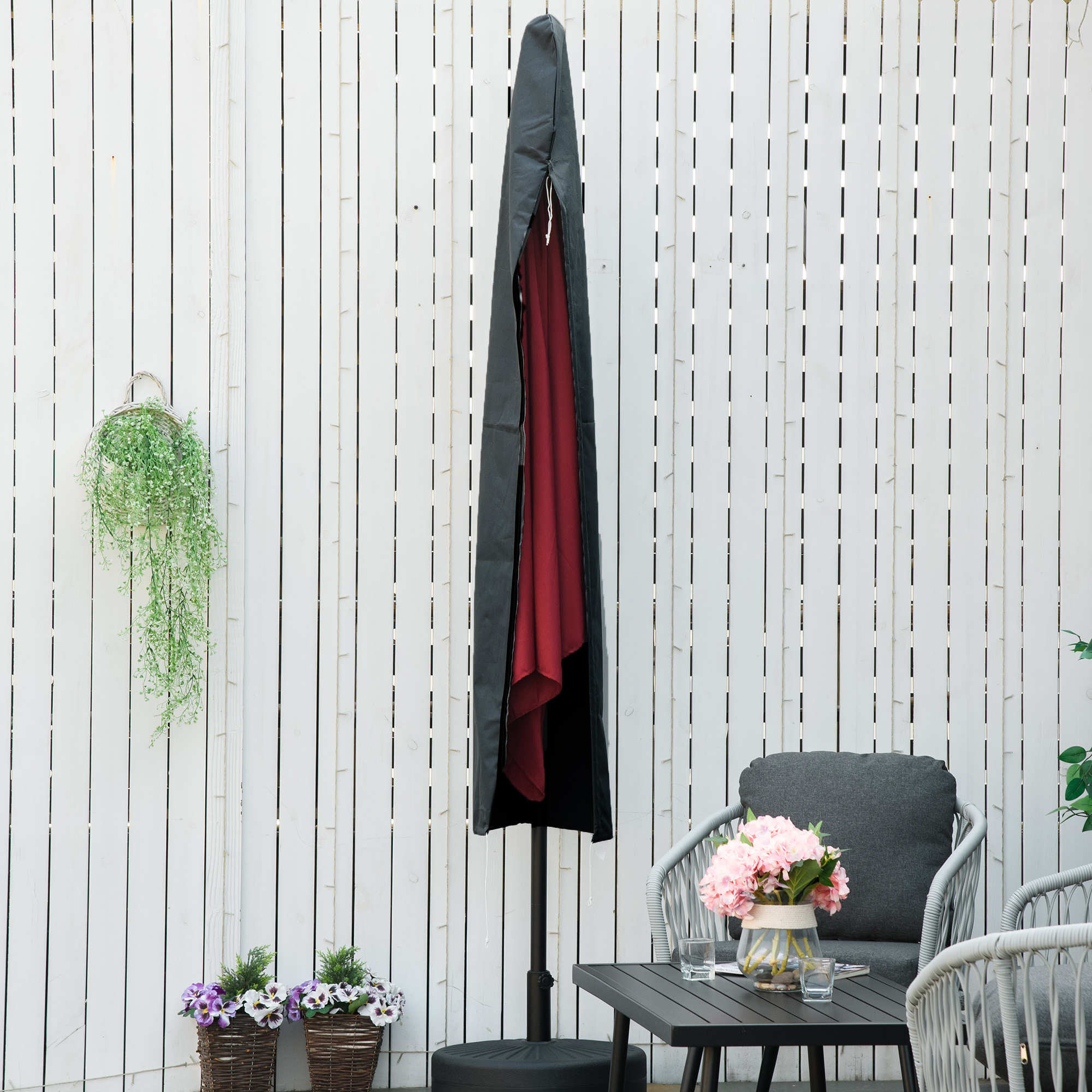 Outsunny Patio Umbrella Cover, Cantilever Banana Umbrella Protector with Rod & Zipper, Outdoor Garden Accessory, Dark Grey