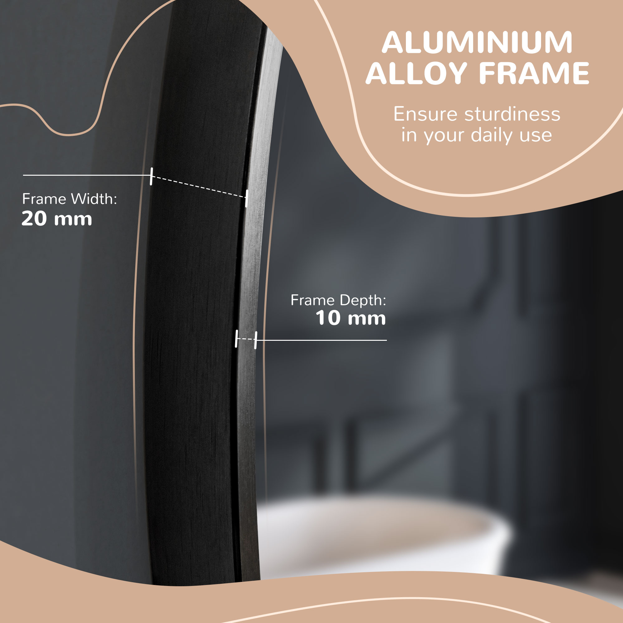 Kleankin Modern Round Bathroom Mirror, Wall-mounted Makeup Mirror with Aluminium Frame, Black, 40x40 cm.