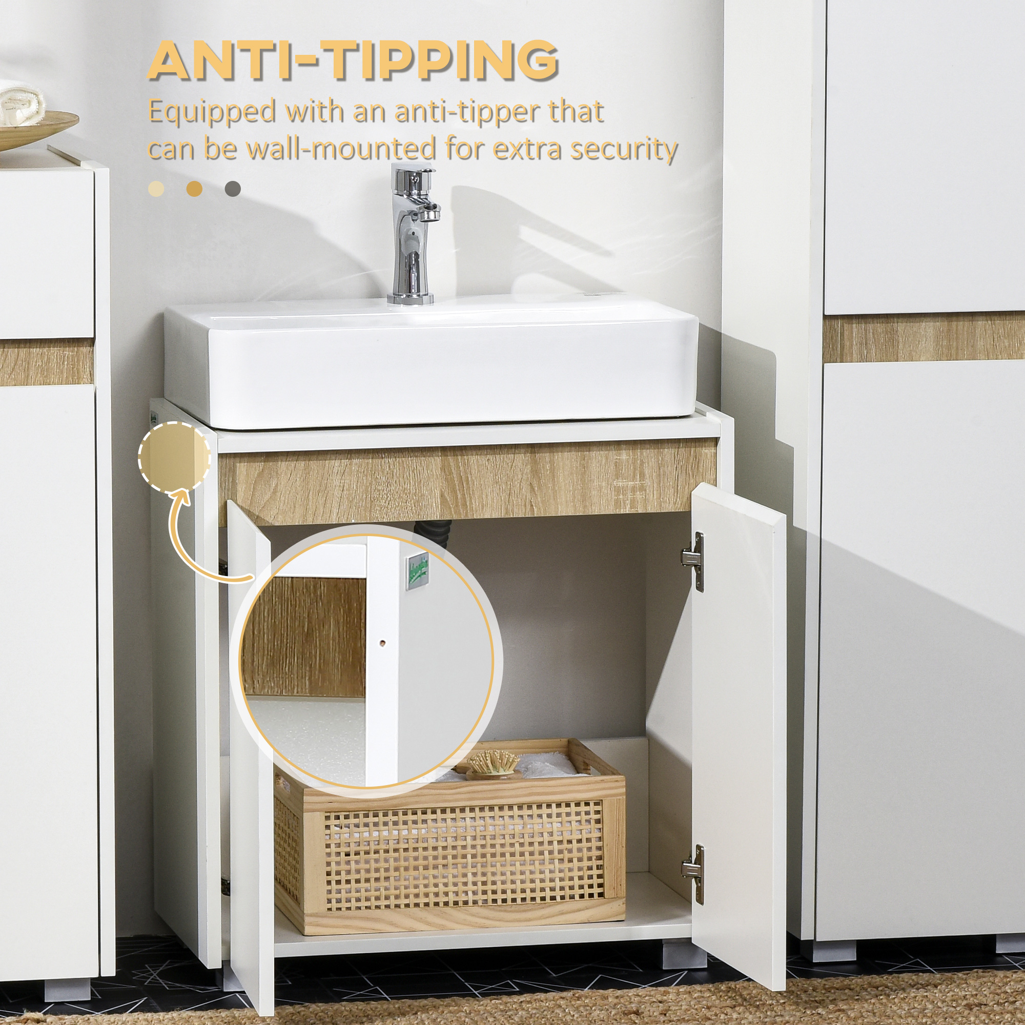 Kleankin Floor Standing Sink Cabinet, Modern Bathroom Storage Cupboard, Freestanding with Double Doors, White