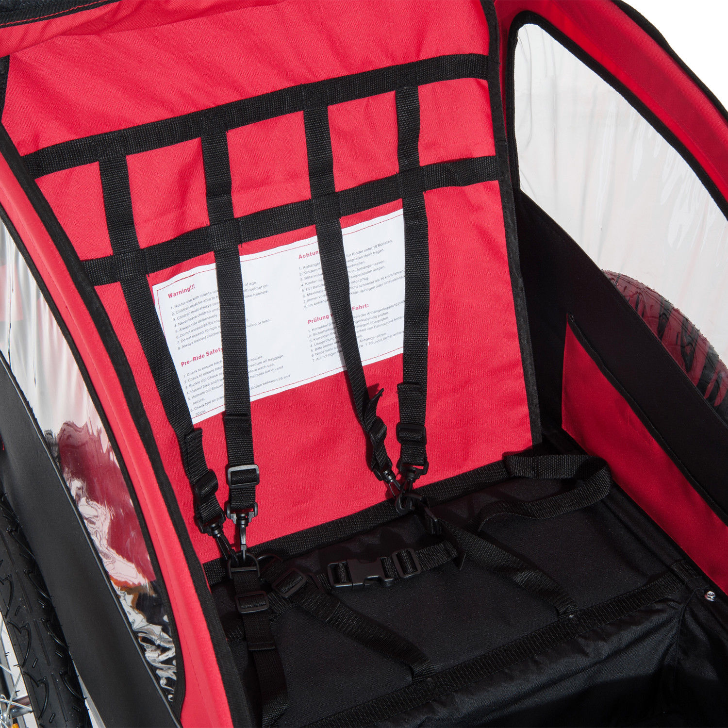 HOMCOM Collapsible Bike Trailer 2-Seater for Baby Bicycle with Pivot Wheel Suitable For 18 Month + Child(Black and Red)