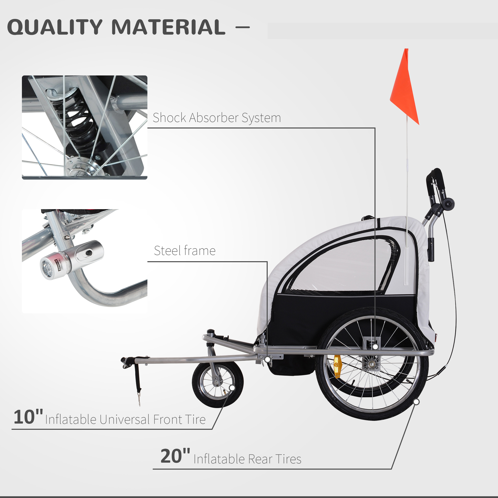 HOMCOM Bike Trailer 2-Seater for Bicycle Baby Child Multifunctional Carrier in Steel Frame (Black and White)