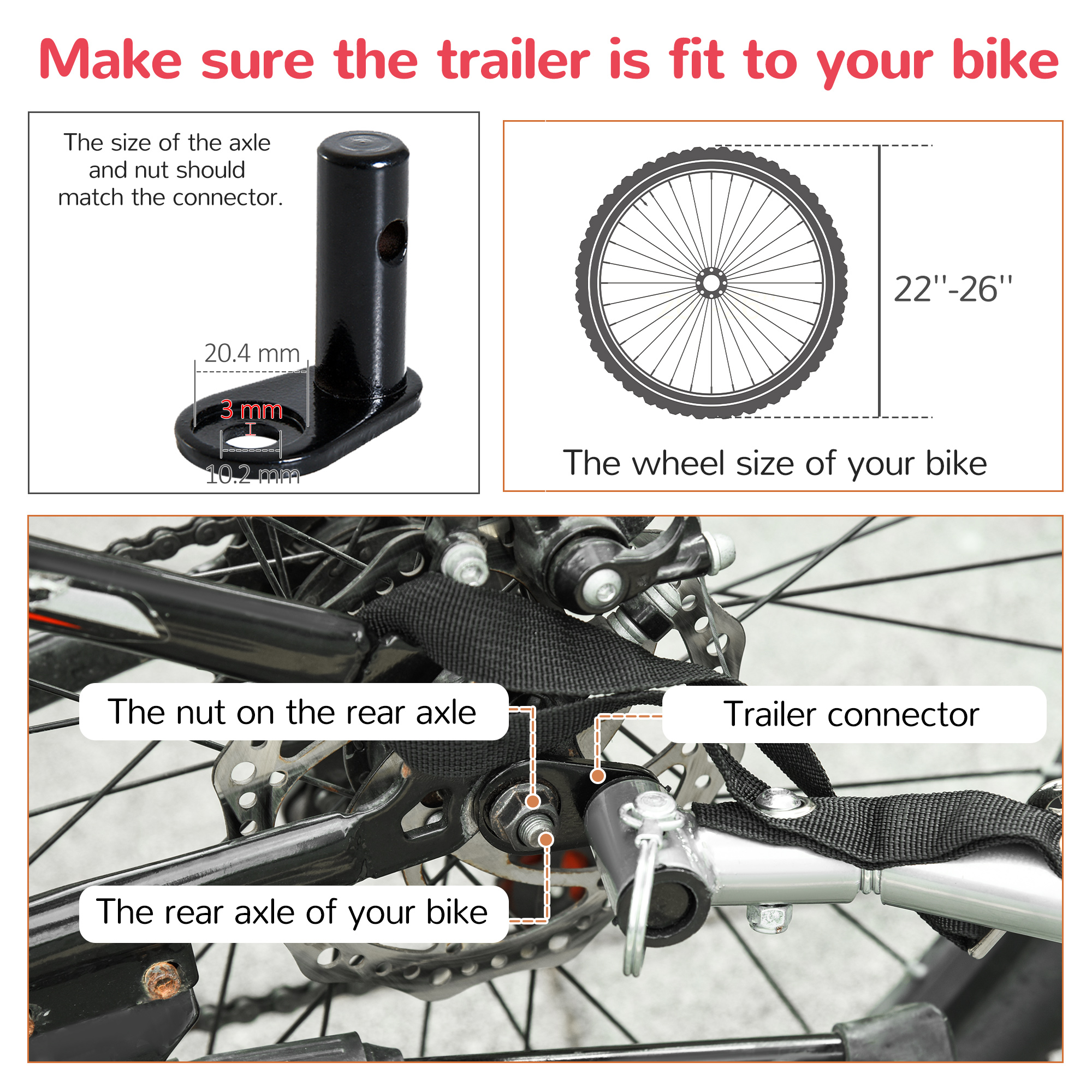 HOMCOM Bike Trailer 2-Seater for Bicycle Baby Child Carrier in Steel Frame (Black and Red)