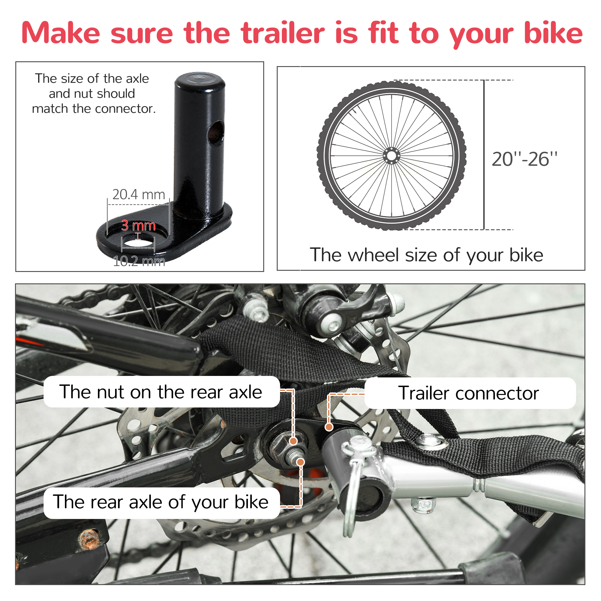 HOMCOM Collapsible Bike Trailer 2-Seater for Baby Bicycle with Pivot Wheel Suitable For 18 Month + Child(Black and Red)