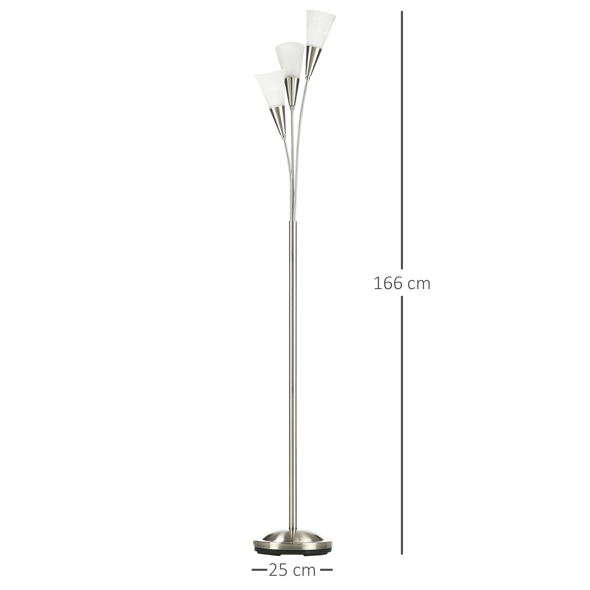 HOMCOM 3-Light Standard Lamps for Living Room, Modern Standing Lamp for Bedroom with Steel Base, (Bulb not Included), Silver
