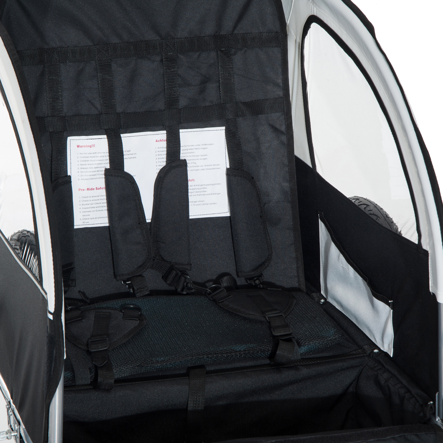 HOMCOM Bike Trailer 2-Seater for Bicycle Baby Child Multifunctional Carrier in Steel Frame (Black and White)